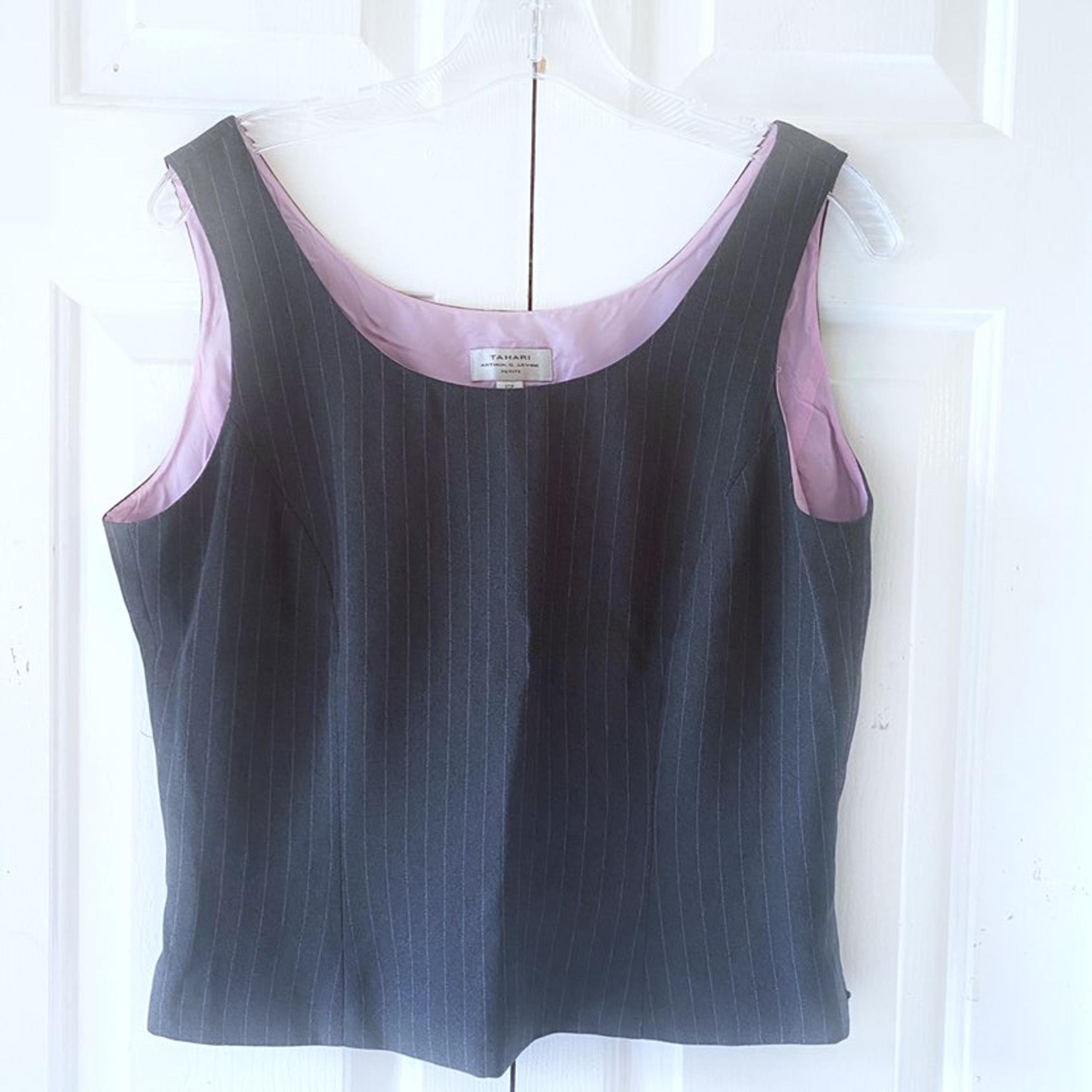 Tahari Womens Gray Pinstripe Top 10P