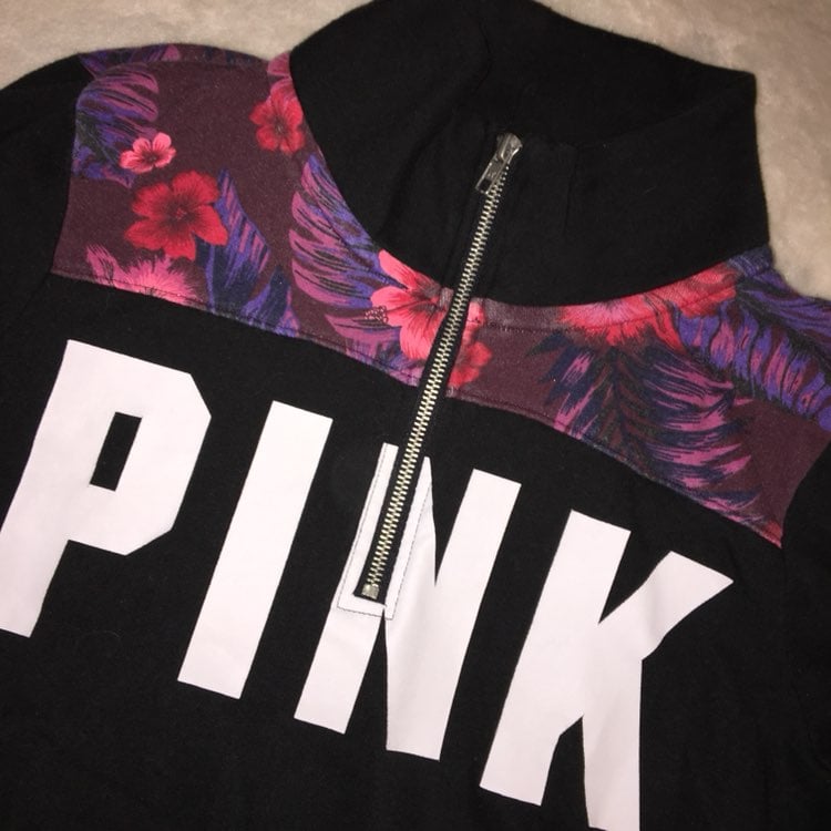 vs pink quarter zip up sweater