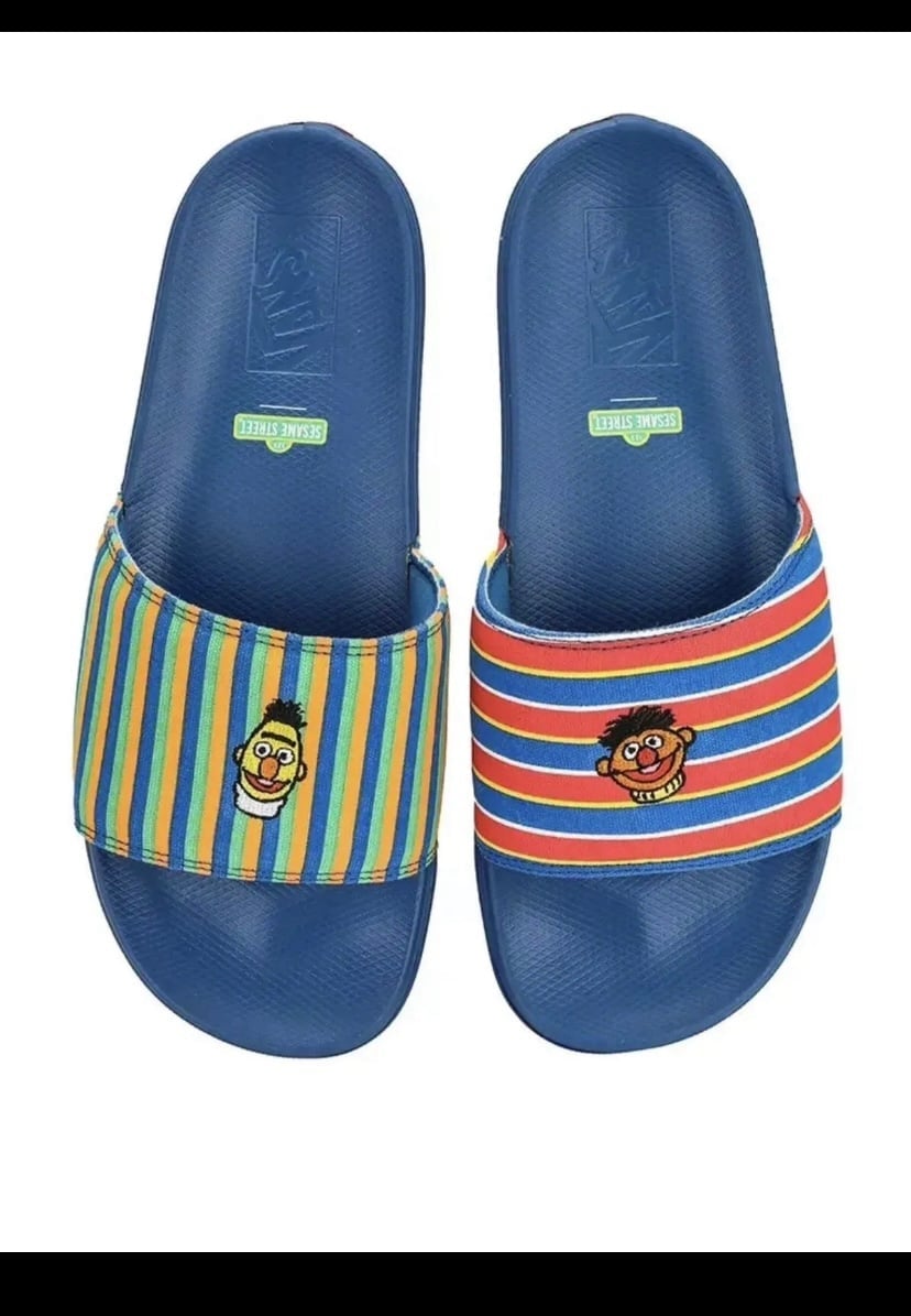 VANS X SESAME STREET ERNIE AND BERT SLIDES BLUE RED YELLOW Men’s new