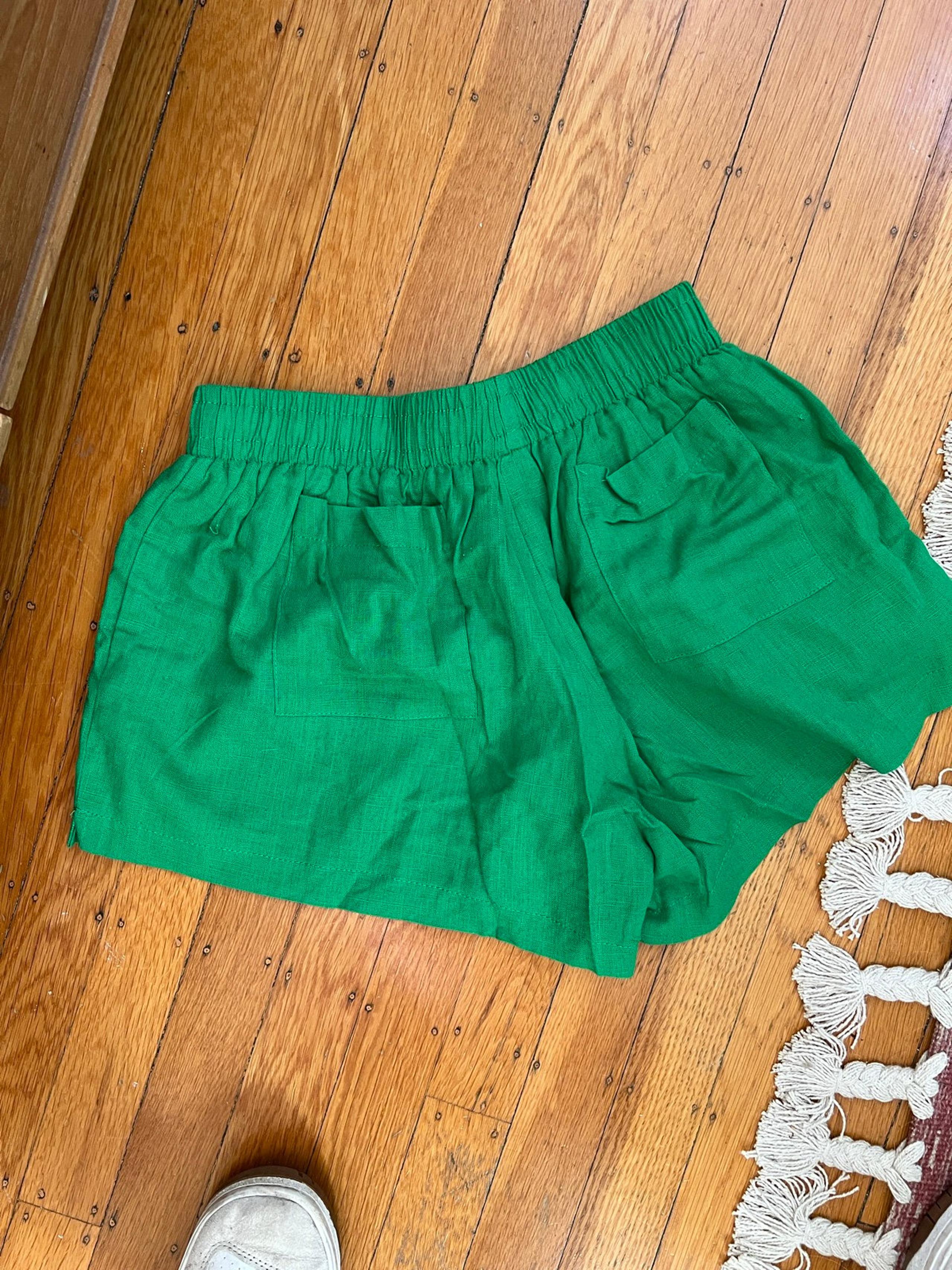 green pull on shorts