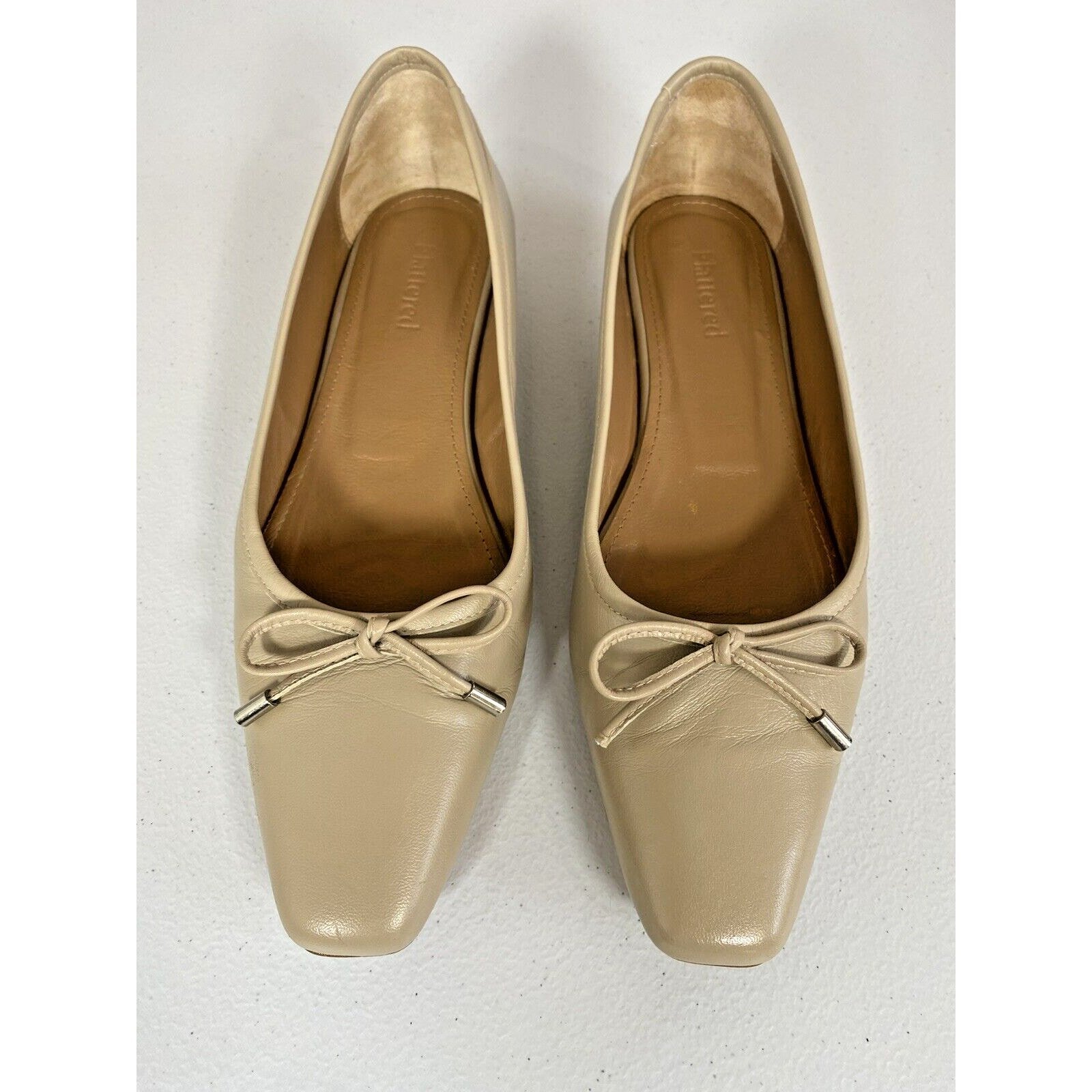 Flattered Ballet Flats Womens Monica Beige Nude Leather Slip On Bow US Size 8