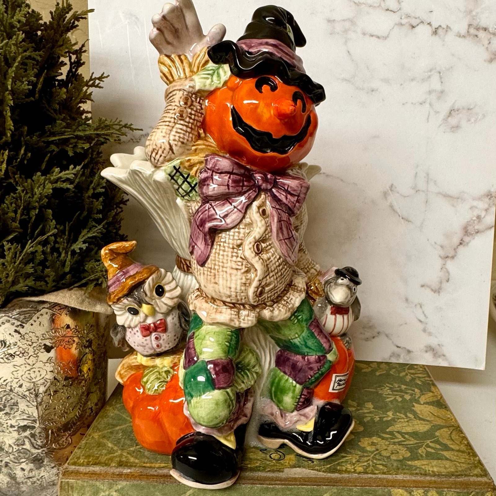 FITZ & FLOYD1992 Fall/Halloween/Thanksgiving Scarecrow Vase/Planter 11 Tall VTG