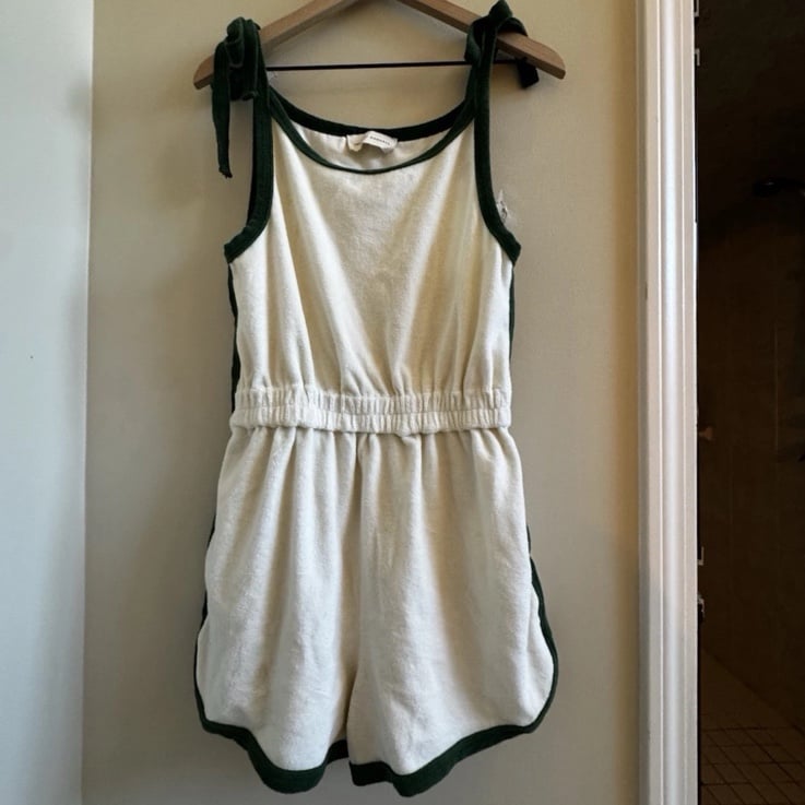 Loeffler Randall Cream and Green terry Sleeveless Romper size small