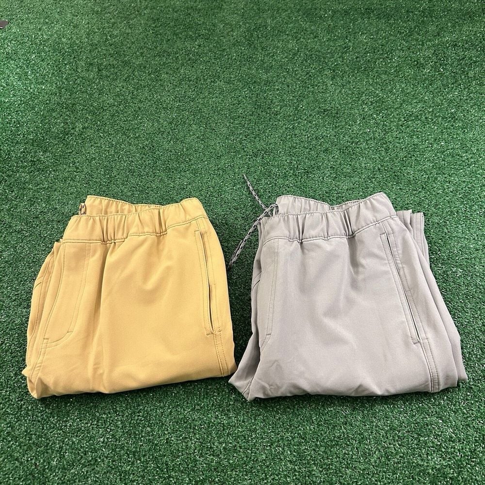 Stoic Chino Pants LOT Mens Large 32x30 Gray Tan Elastic Waist Stretch Comfort