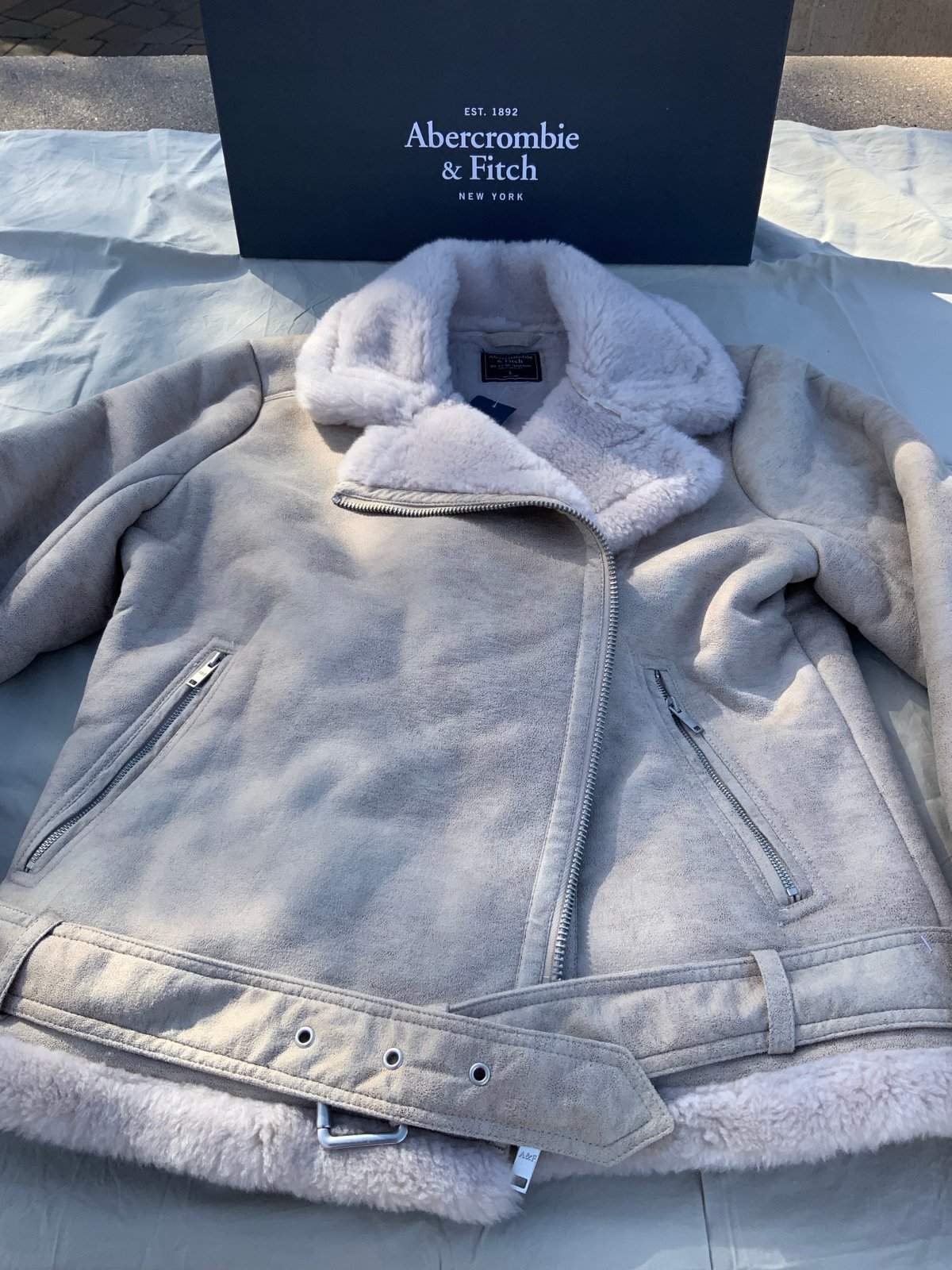 NWT Abercrombie & Fitch faux suede shearling moto jacket