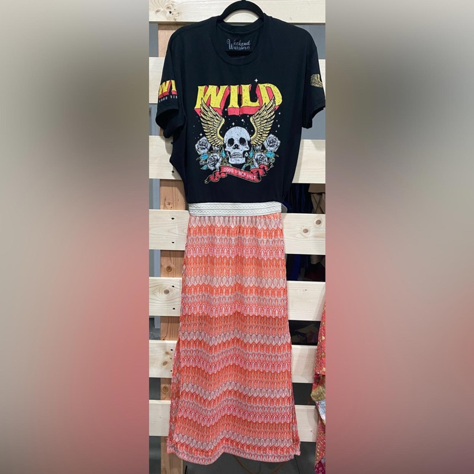 WILLOW Upcycled boho dress. Good Vibes Only graphic & semi sheer skirt,by Susie.
