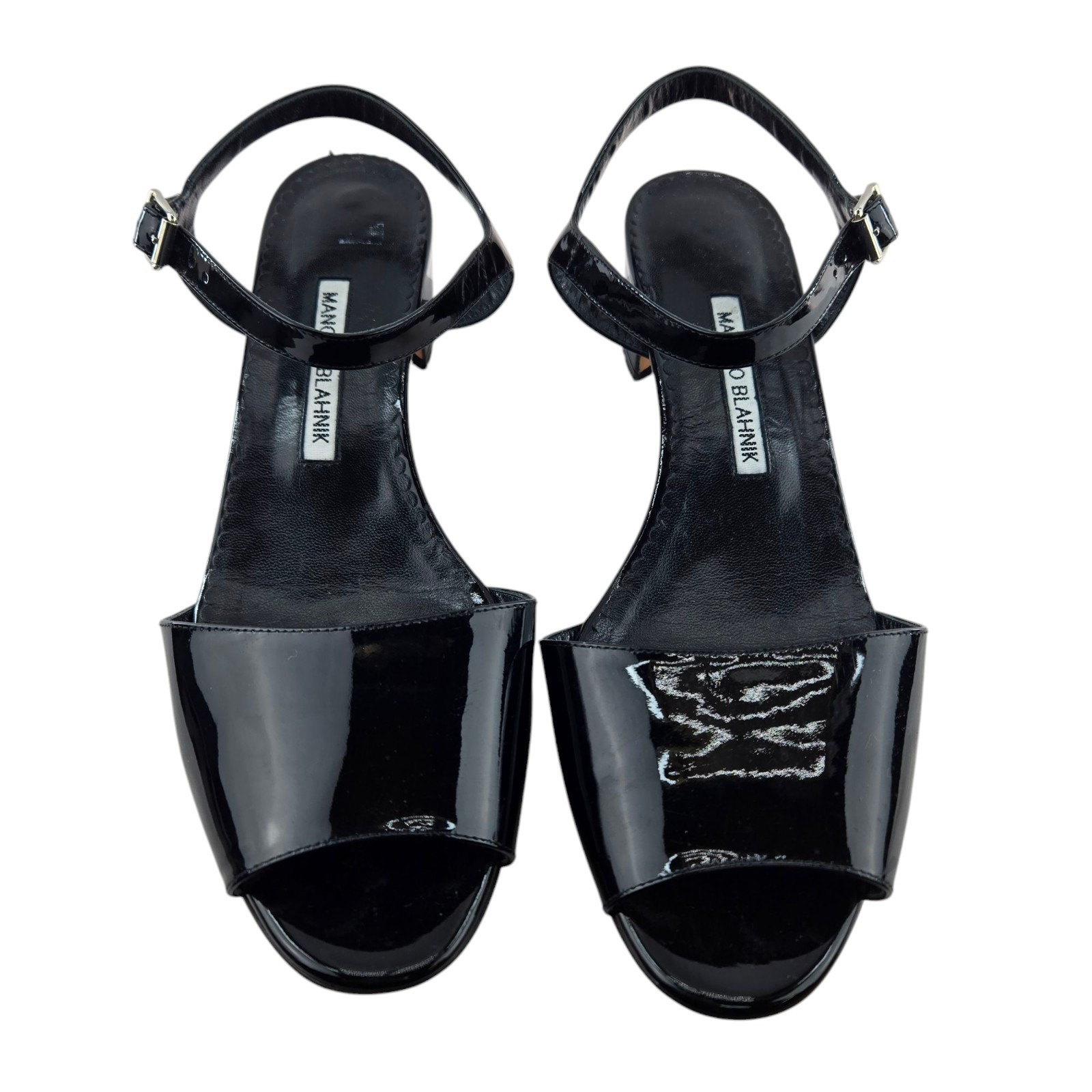 Manolo Blahnik Sandals Women 9.5 39.5 Black Patent Leather