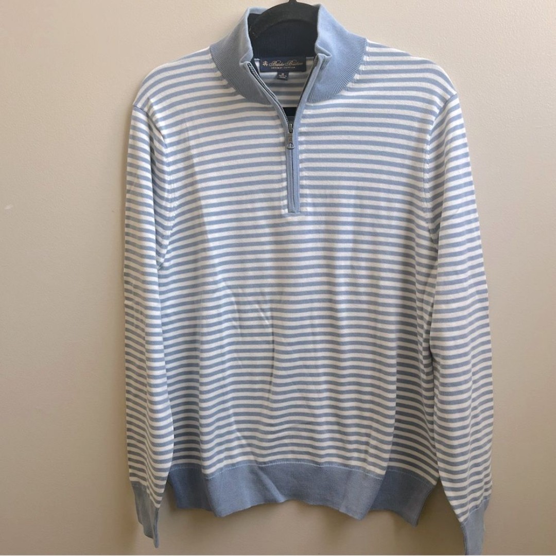 Brooks Brothers 1/4 Zip Sweater Men’s Blue White Supima Cotton Size Medium