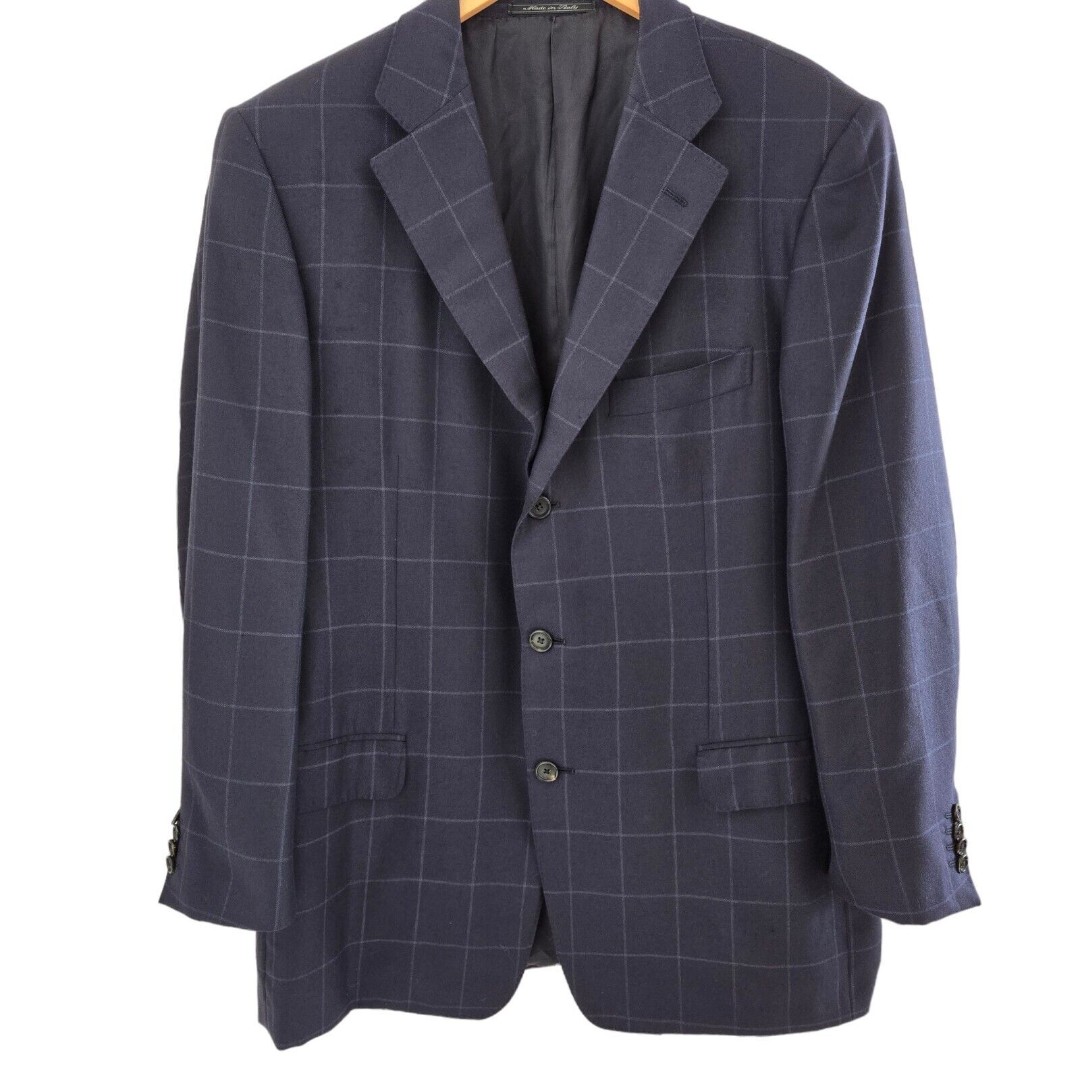 Ermenegildo Zenga Suit Jacket Sports Coat Mens sz 44 Navy Plaid Button front
