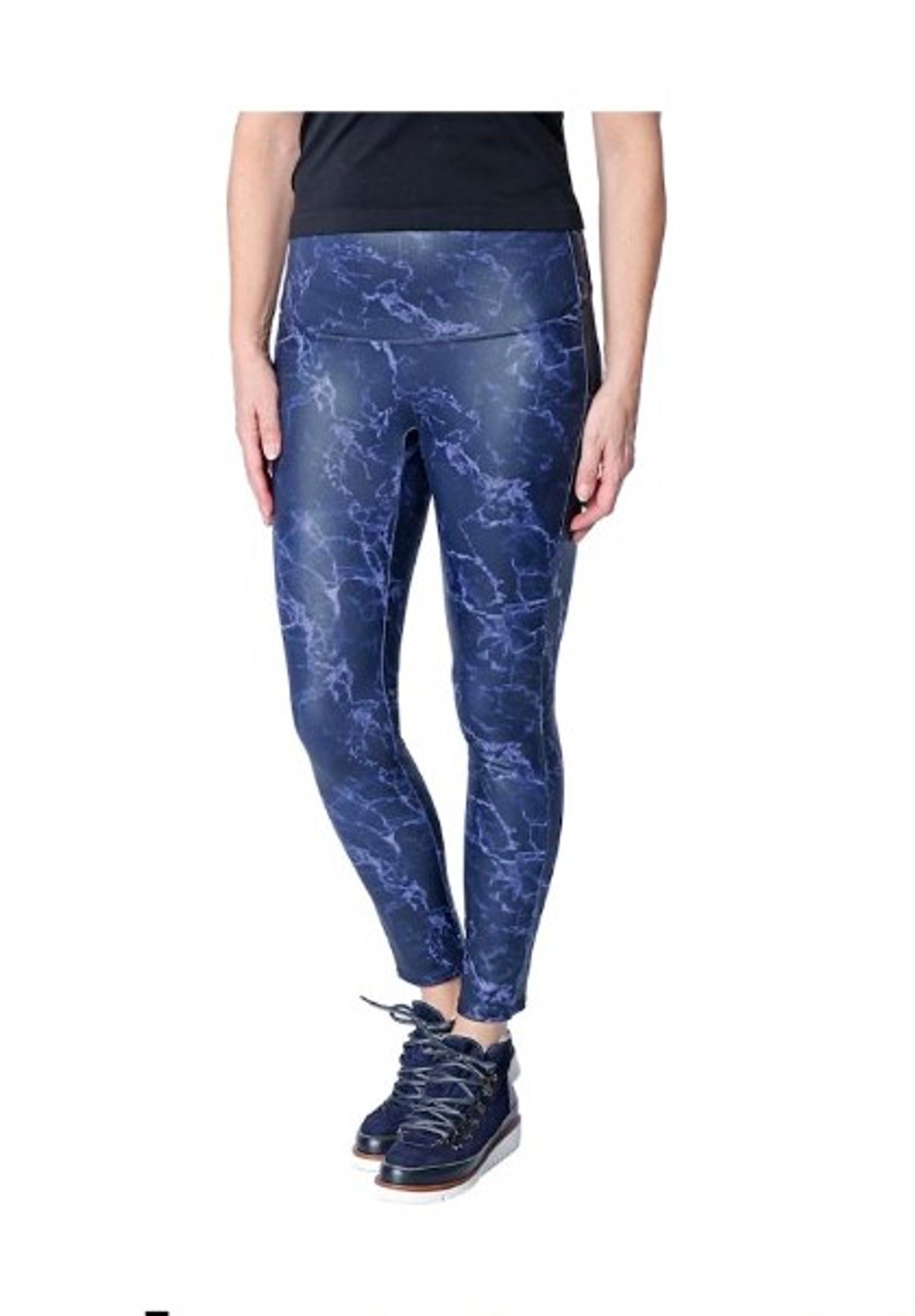 NAVY MARBLE Slim & Sleek Printed Coated Legging DG2 Diane Gilman Petite X-SMALL