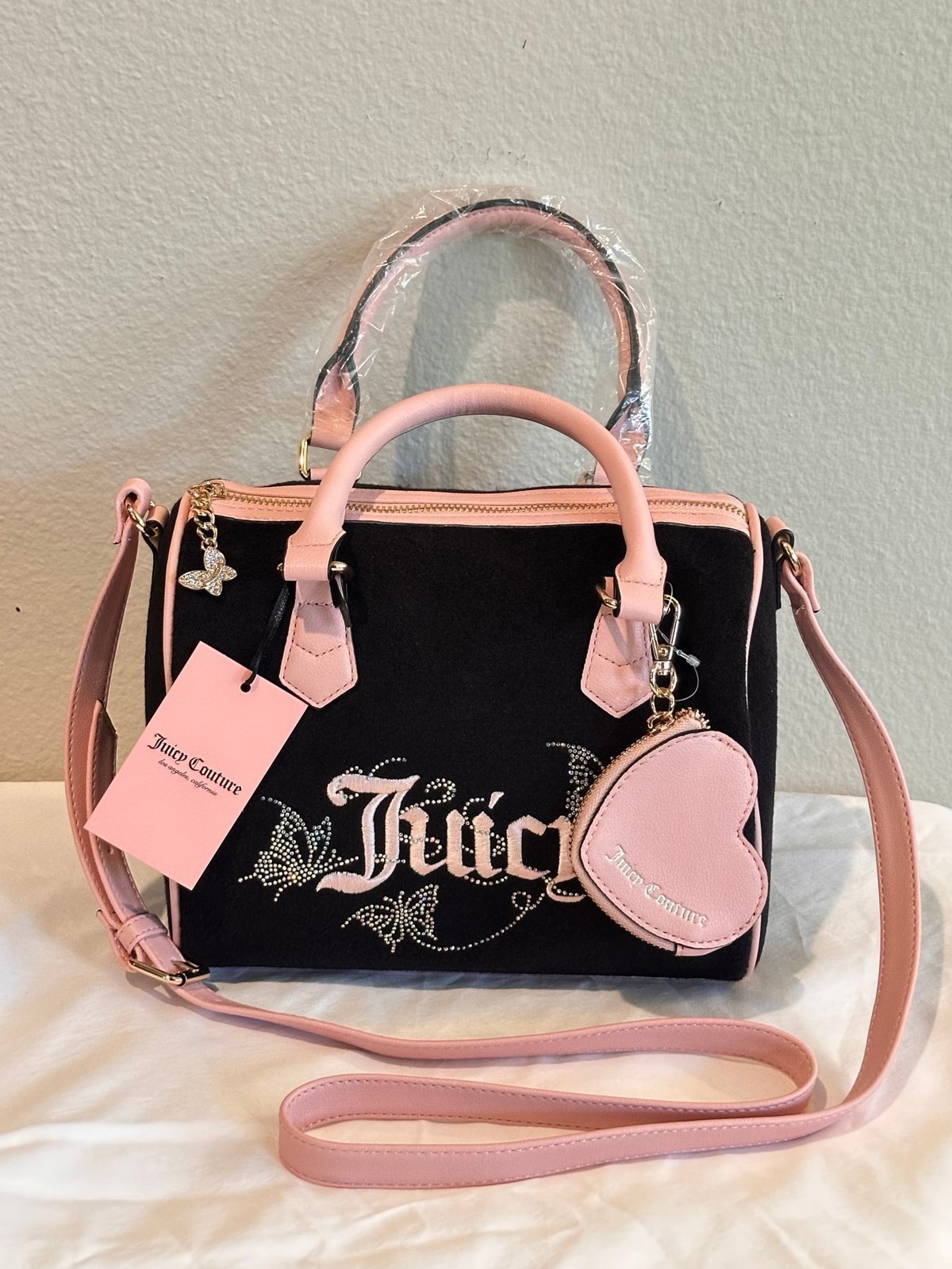 ♛Juicy Couture Let It Shine Rhinestone Satchel Purse Handbag with coin purse♛