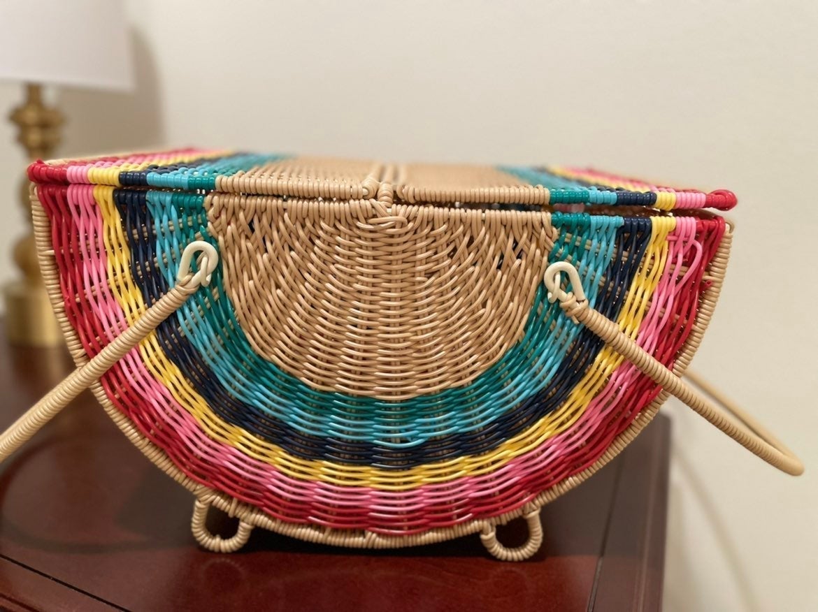 NWT Rainbow Wicker Picnic Basket