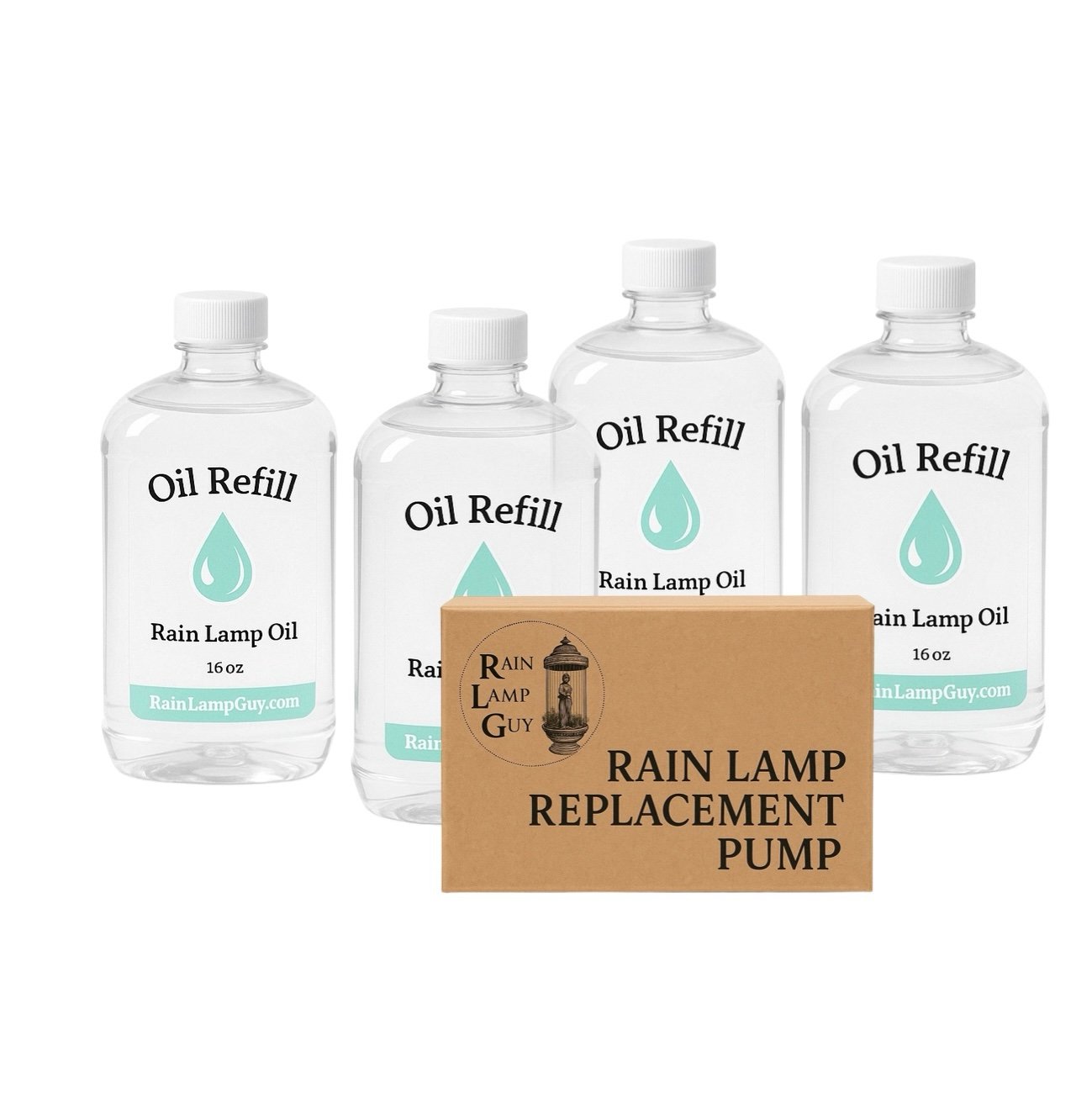 Oil Rain Lamp Replacement Kit - NEW Pump w/ 64oz Rain Oil Refill - UP TO 60