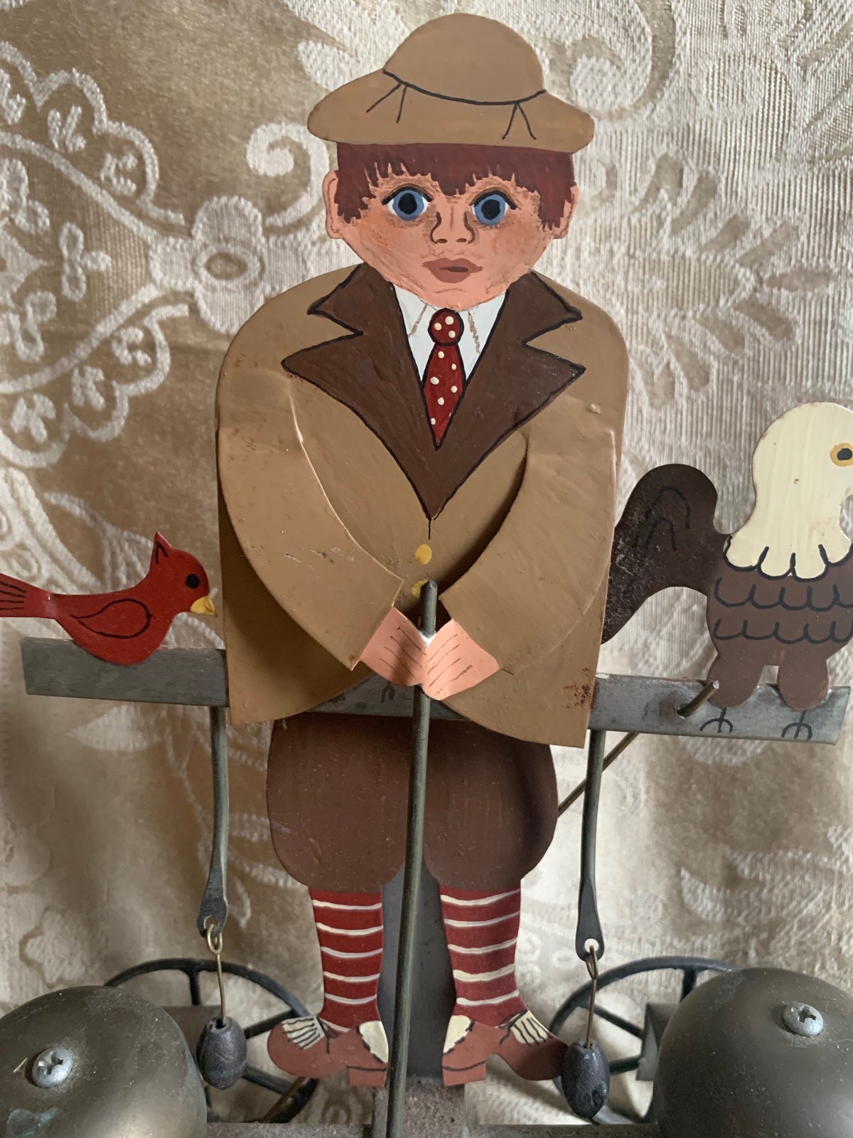 Vintage Metal Golfer on Wheels and Double Bells