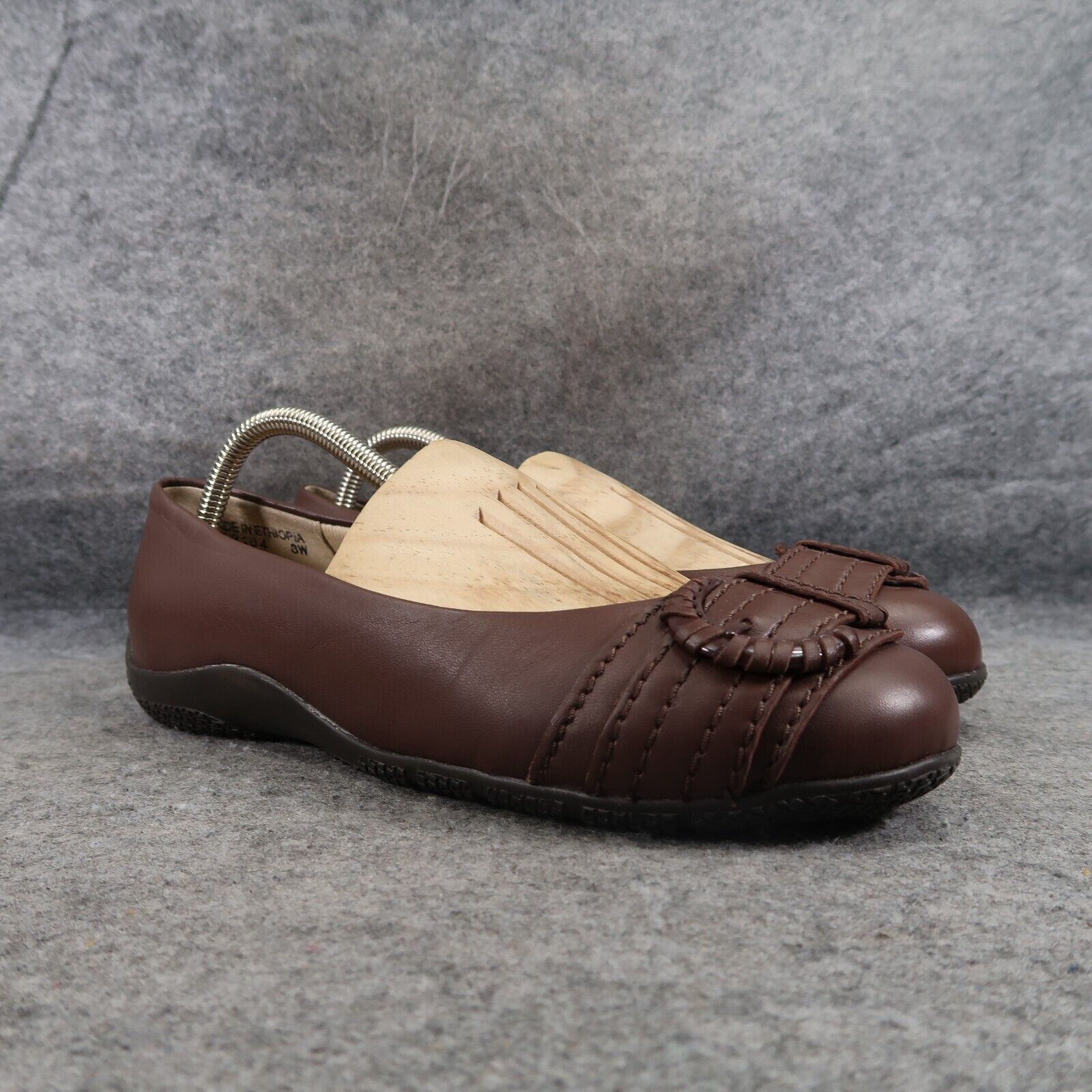 Walking Cradles Shoes Womens 8 Flat Slip On Comfort Buckle Leather Walking Brown