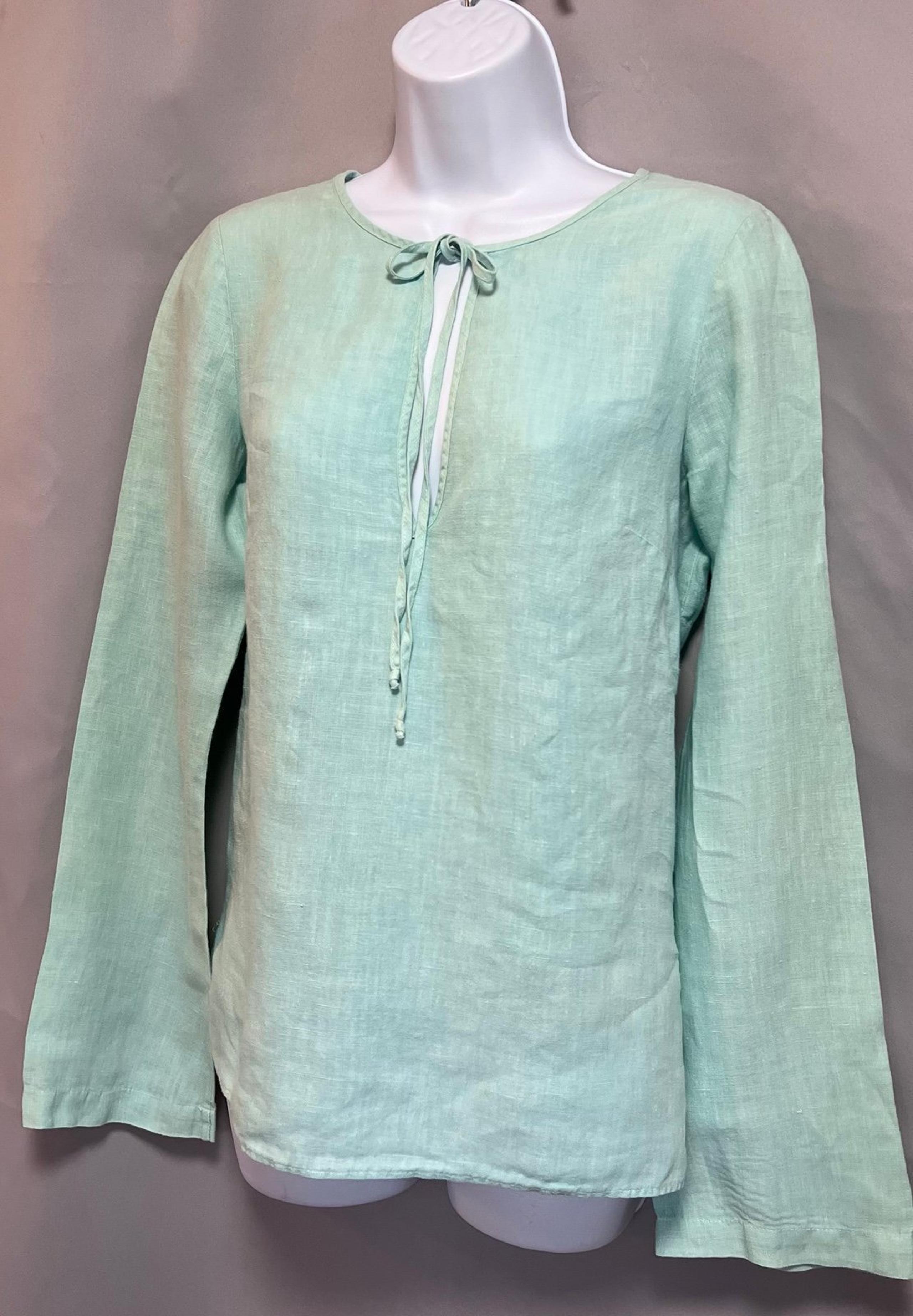 Juicy Couture 100%Linen Aqua Green  Long Sleeve Top Women's Size Medium