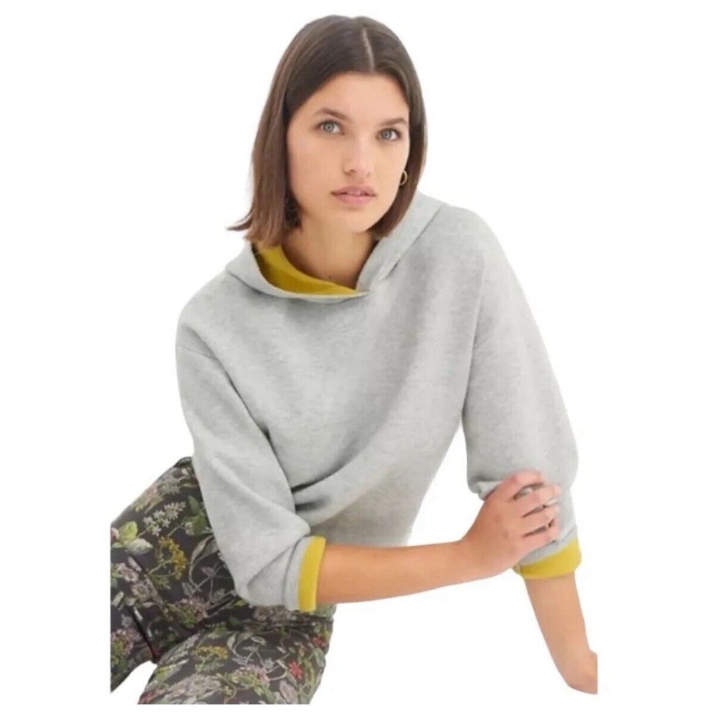 Maeve Anthropologie Womens L James Cropped Hoodie Sweater Gray Soft Heavyweight