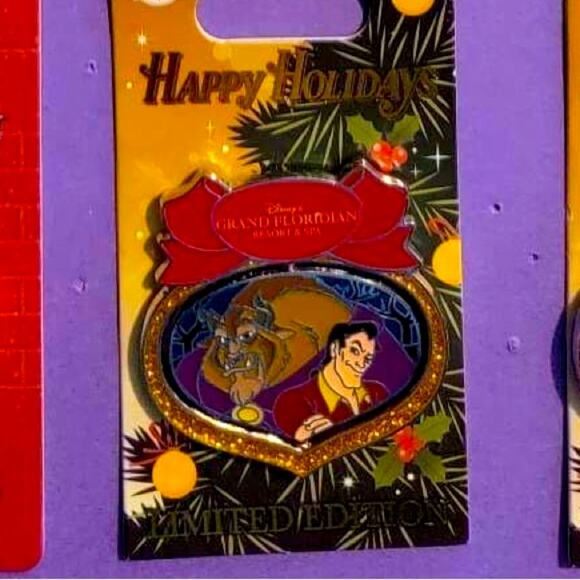 Disney pin Happy Holidays ornament Gaston and Beast grand Floridian