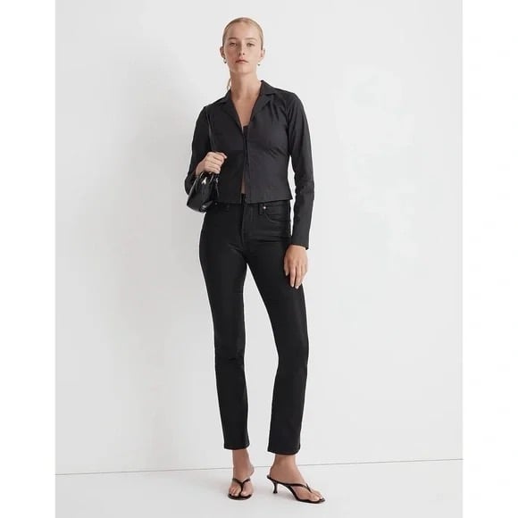 Madewell True Black Wash: Coated Edition Kick Out Crop Jeans