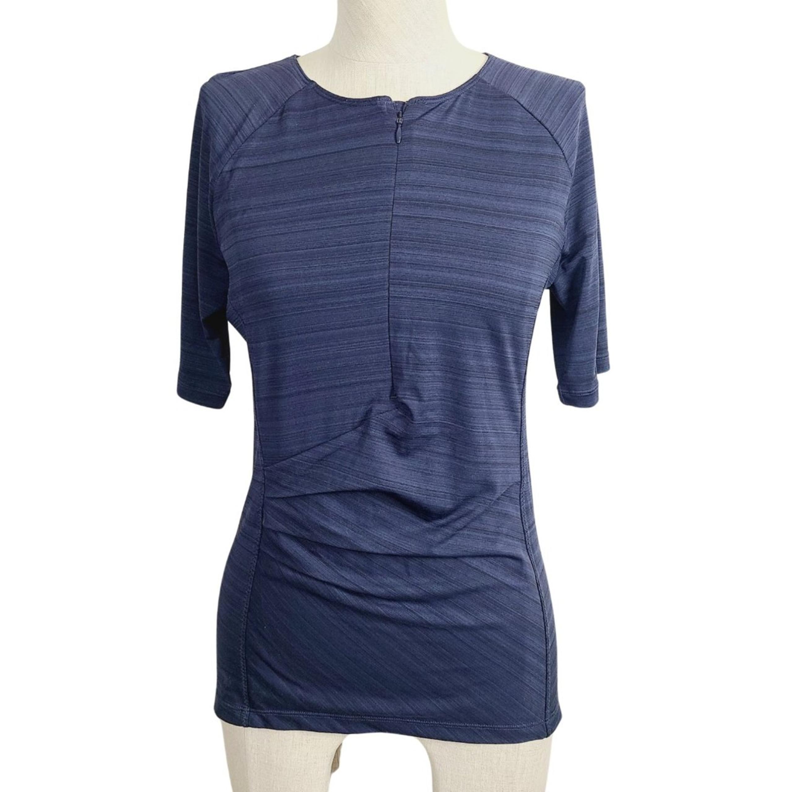 Athleta Top S Navy Blue Stretch Knit 1/2 Zip Short Sleeve Activewear Pullover