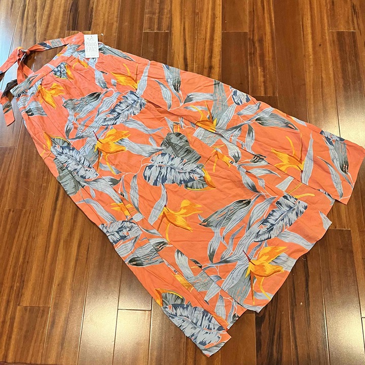 New NWT Patrons Of Peace Coral Pink Skirt Floral V-Neck Short Sleeve Maxi Sz XS