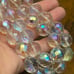 Vintage Aurora Borealis Crystal Faceted Bead Necklace 24”long B518