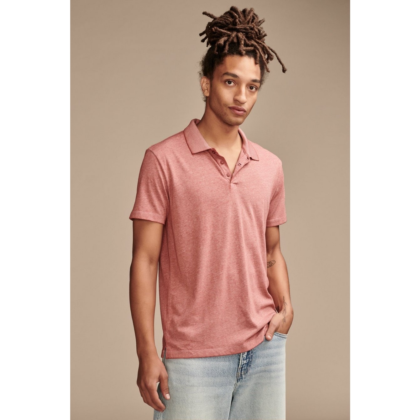 Lucky Brand Men's Short Sleeve Venice Burnout Flat Knit Polo Shirt Sz XL Red NWT