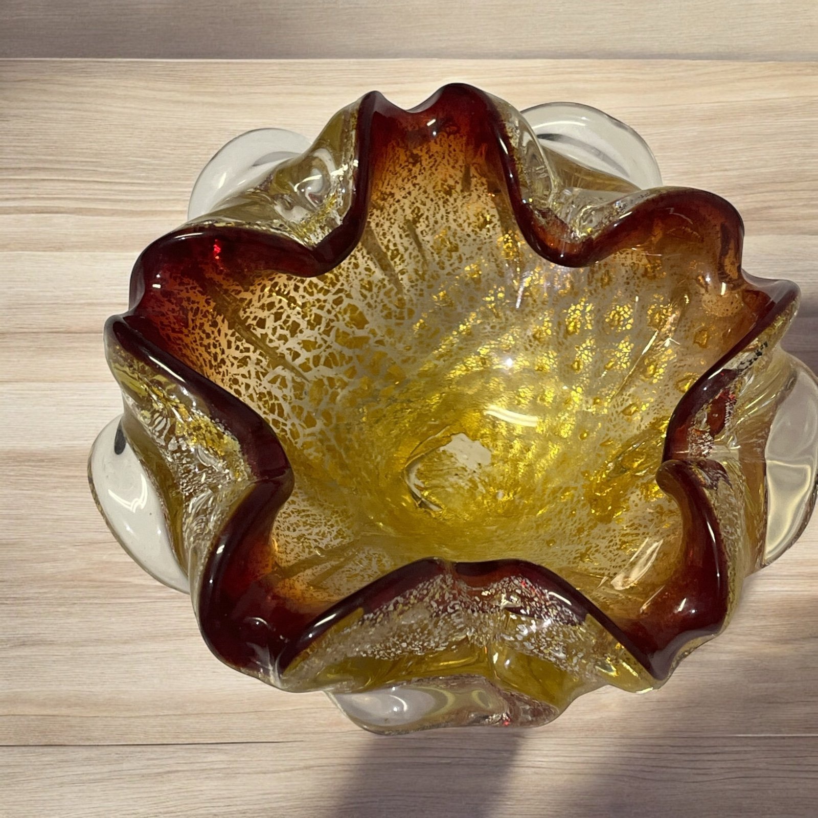Vintage Murano Ruby red gold and silver fleck glass bowl