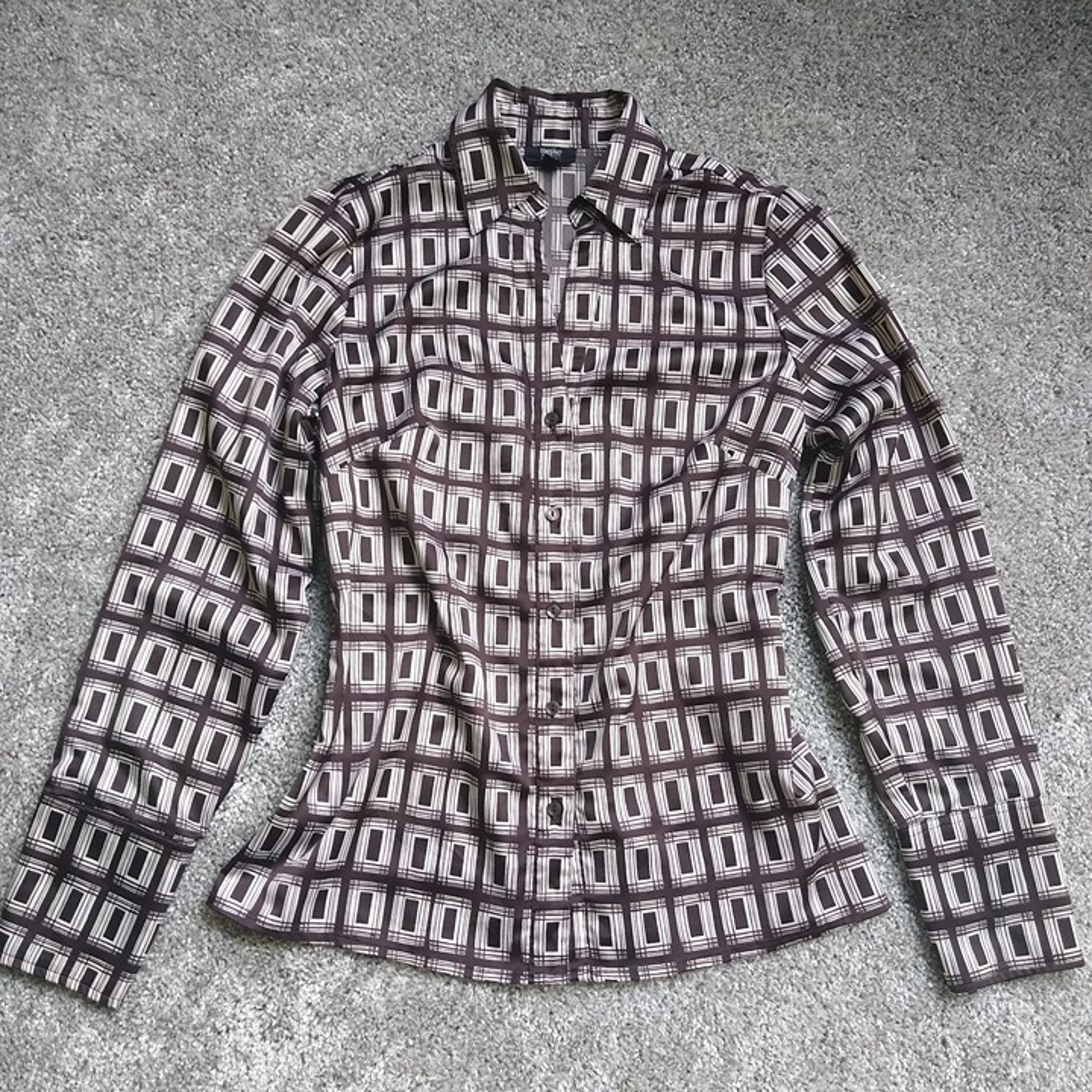 Y2K Top Vintage 90s Shirt Button Down Mossimo Stretch Brown Blouse Geometric S