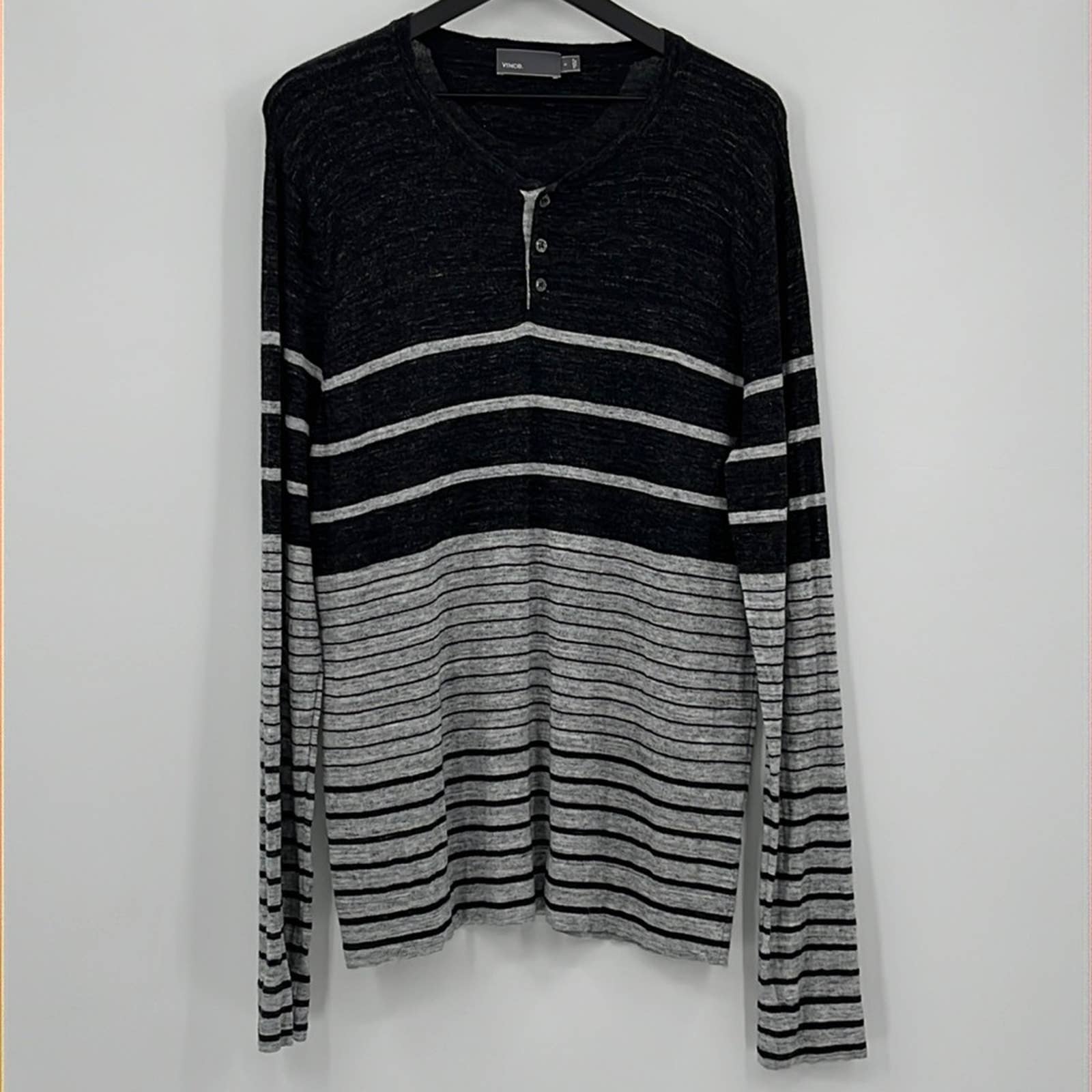 Vince Striped Long Sleeve Henley Cashmere & Modal - Size Large