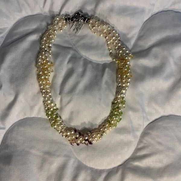 5 Strand Fresh water pearl strands 17 inch with semi precious stones. Metal Clas