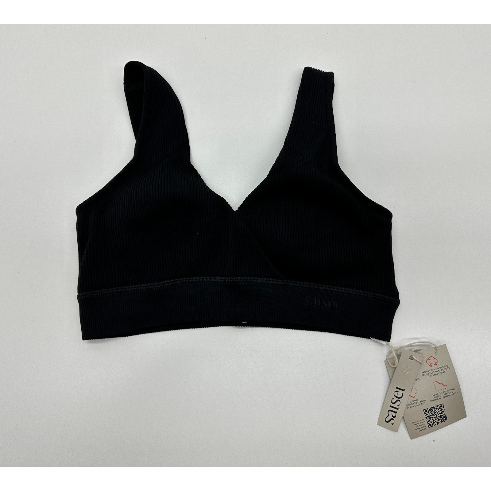 Saisei Women's Ribbed Lounge Bralette Raven Black Size M NWT #97B