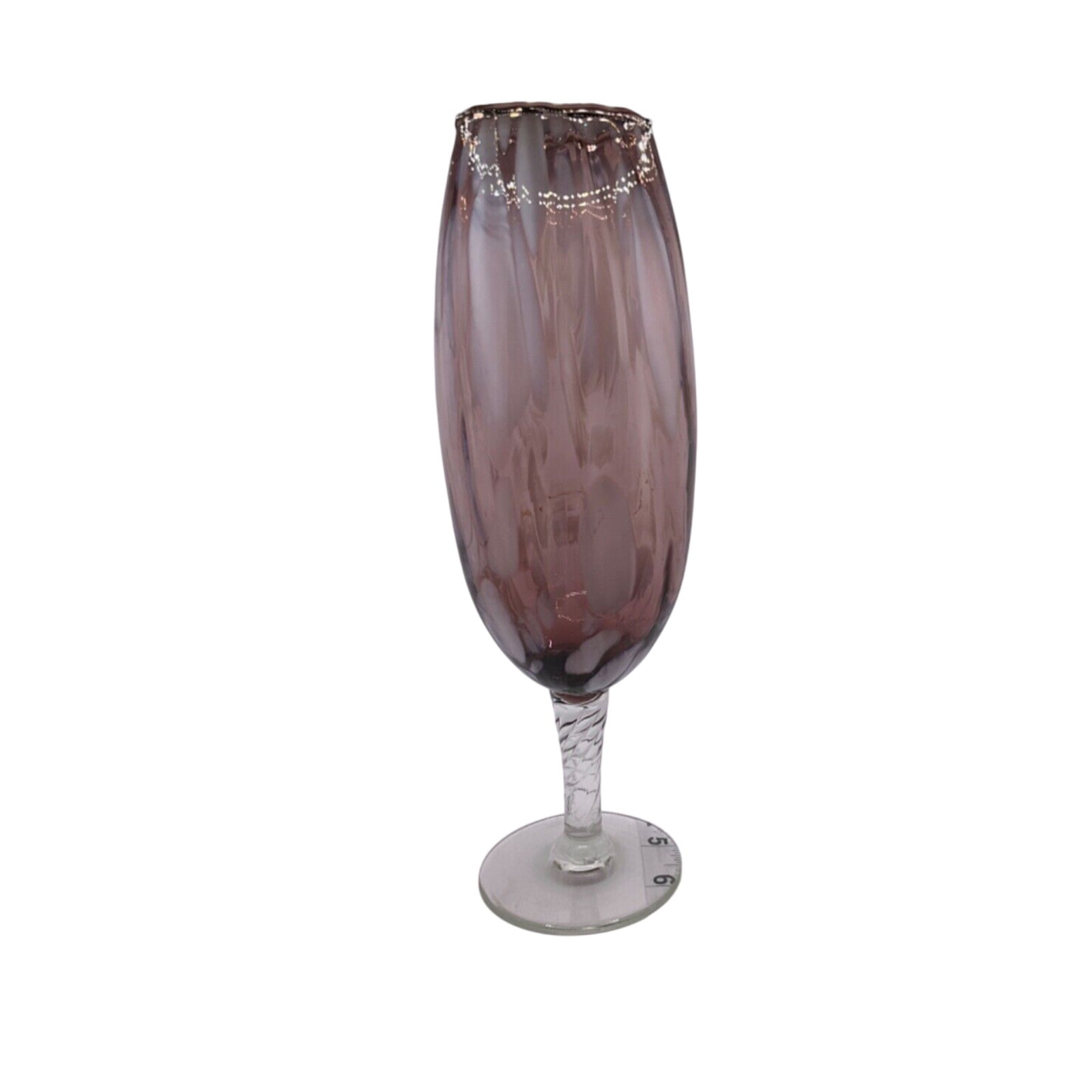 1960 Empoli Art Glass Twist Stem Pedestal Bud Vase - Purple/Dark Amethyst Optic
