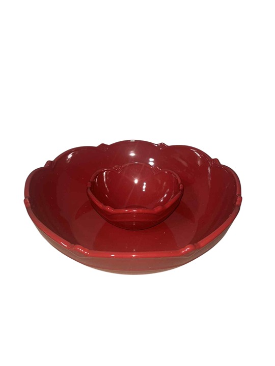 Princess House Pavillon Chip & Dip Set #3231 ⭐ 2-Piece Ceramic Berry Red Server