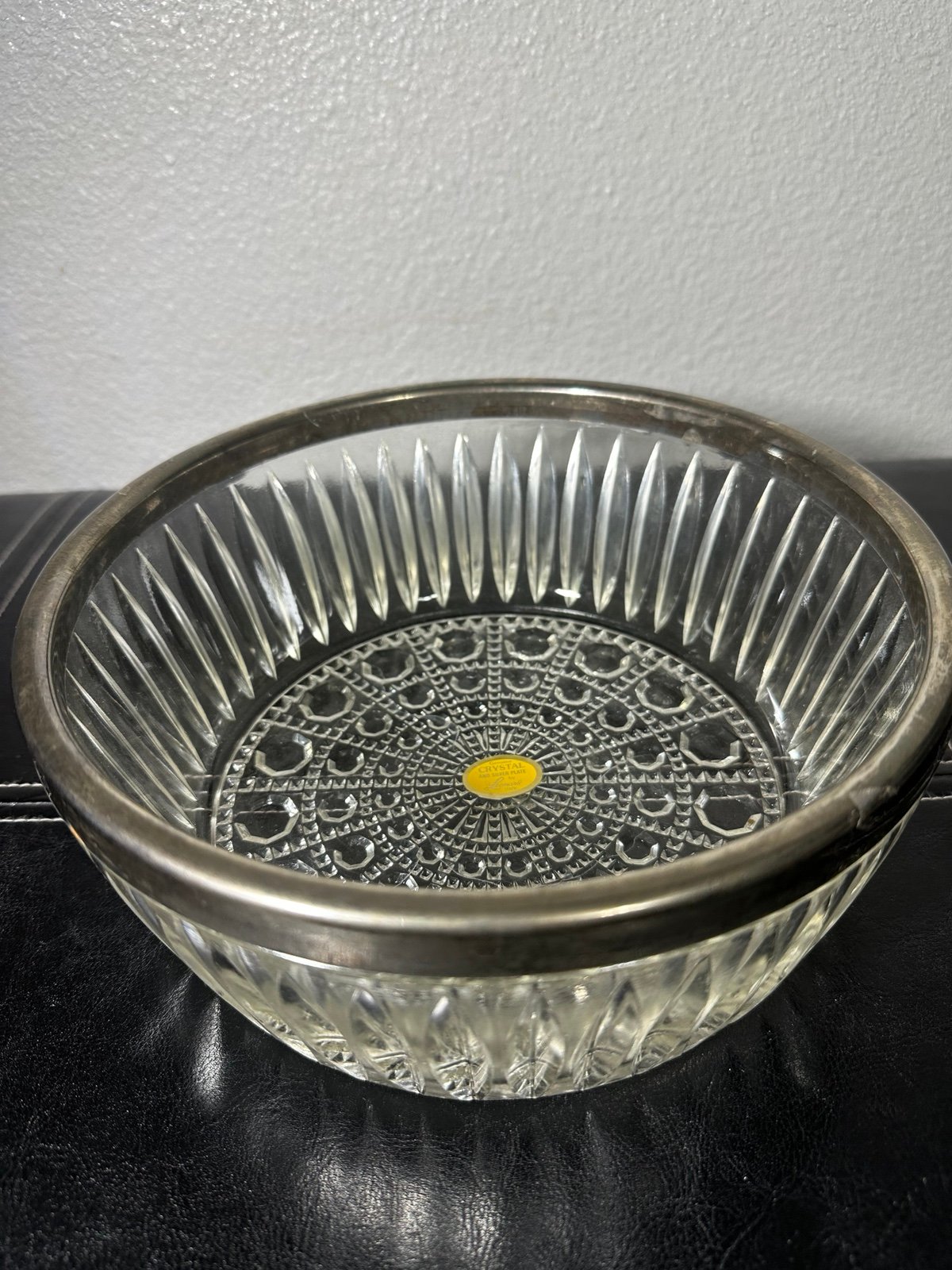 Vintage Leonard Italy hand cut genuine crystal and silver plate bowl collectible