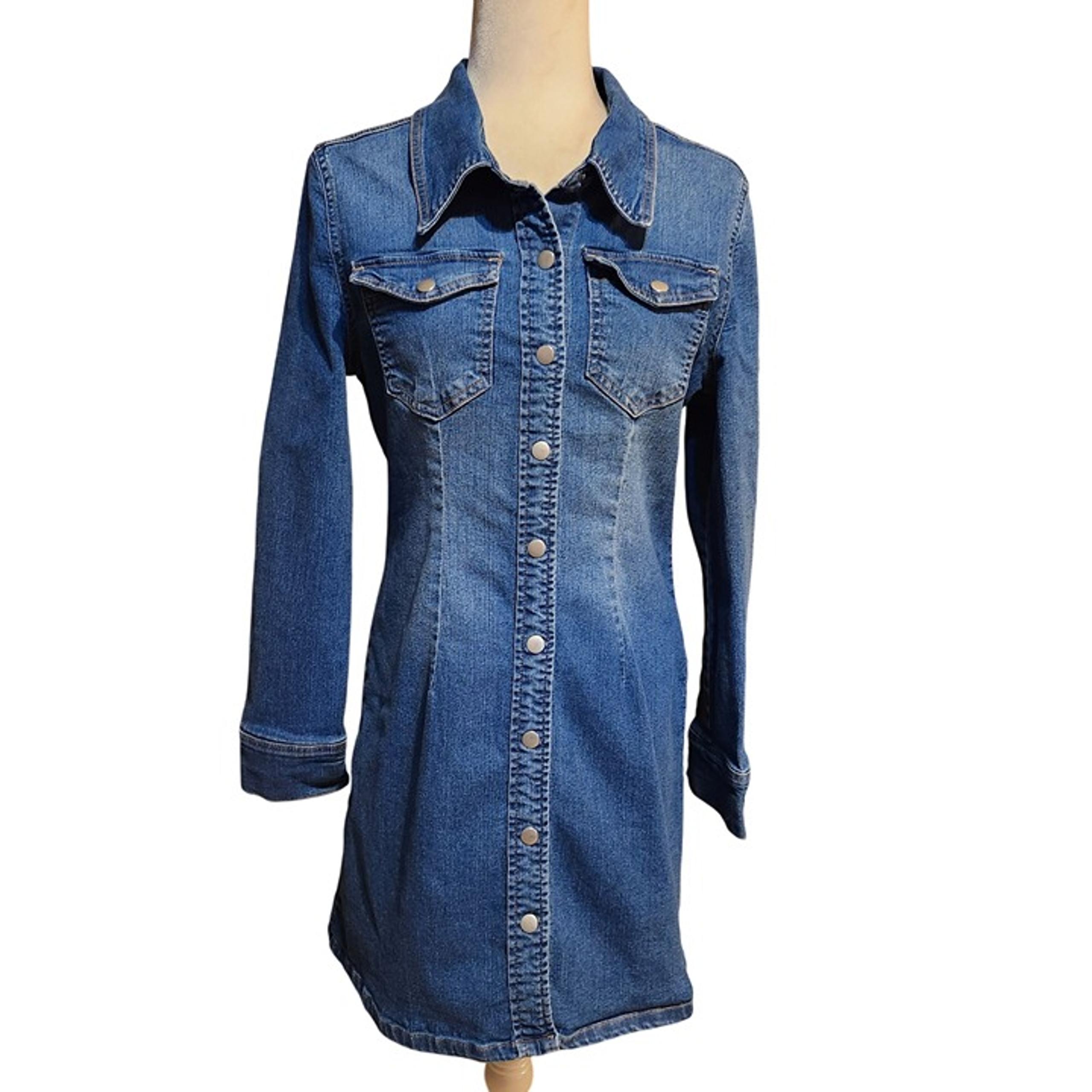 Retro 90s Y2K Dollhouse Women's XL Snap Front Denim Shirt Dress Long Sleeve