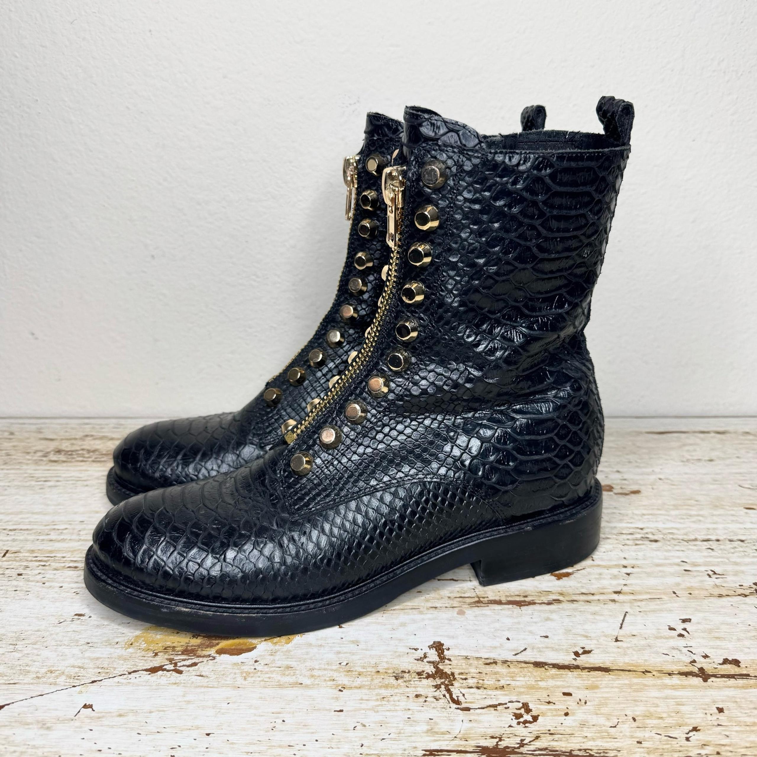 Jeffrey Campbell Tonette Snake Embossed Chunky Heel Combat Boots 9.5