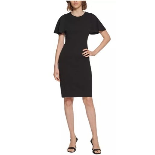 Calvin Klein Black Capelet Sheath Dress Gold Zipper Womens Size 12 Minimalist