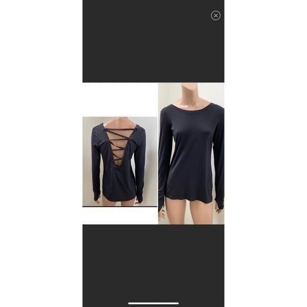 Splits59 black lace up back top M