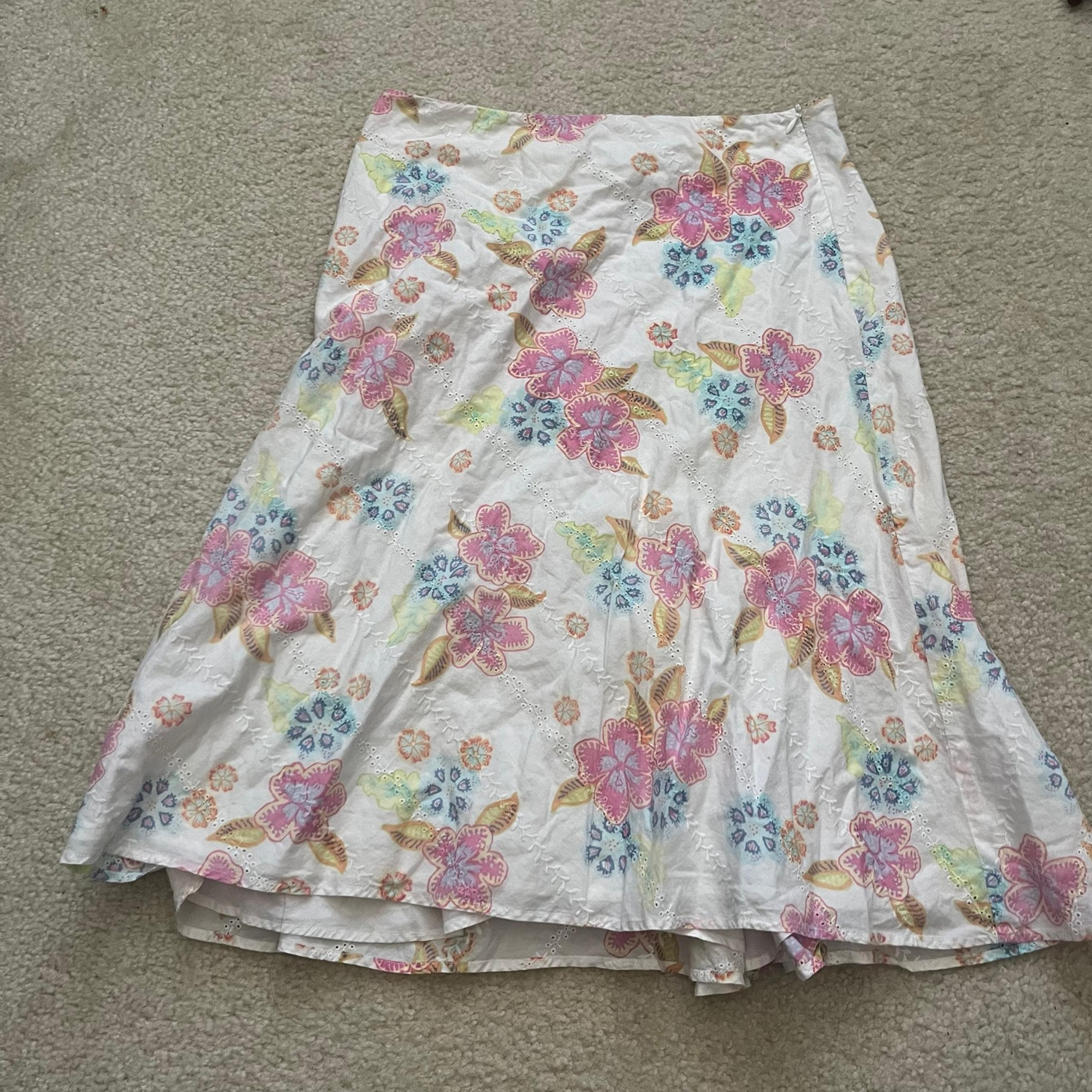 White Pastel Floral Midi Skirt