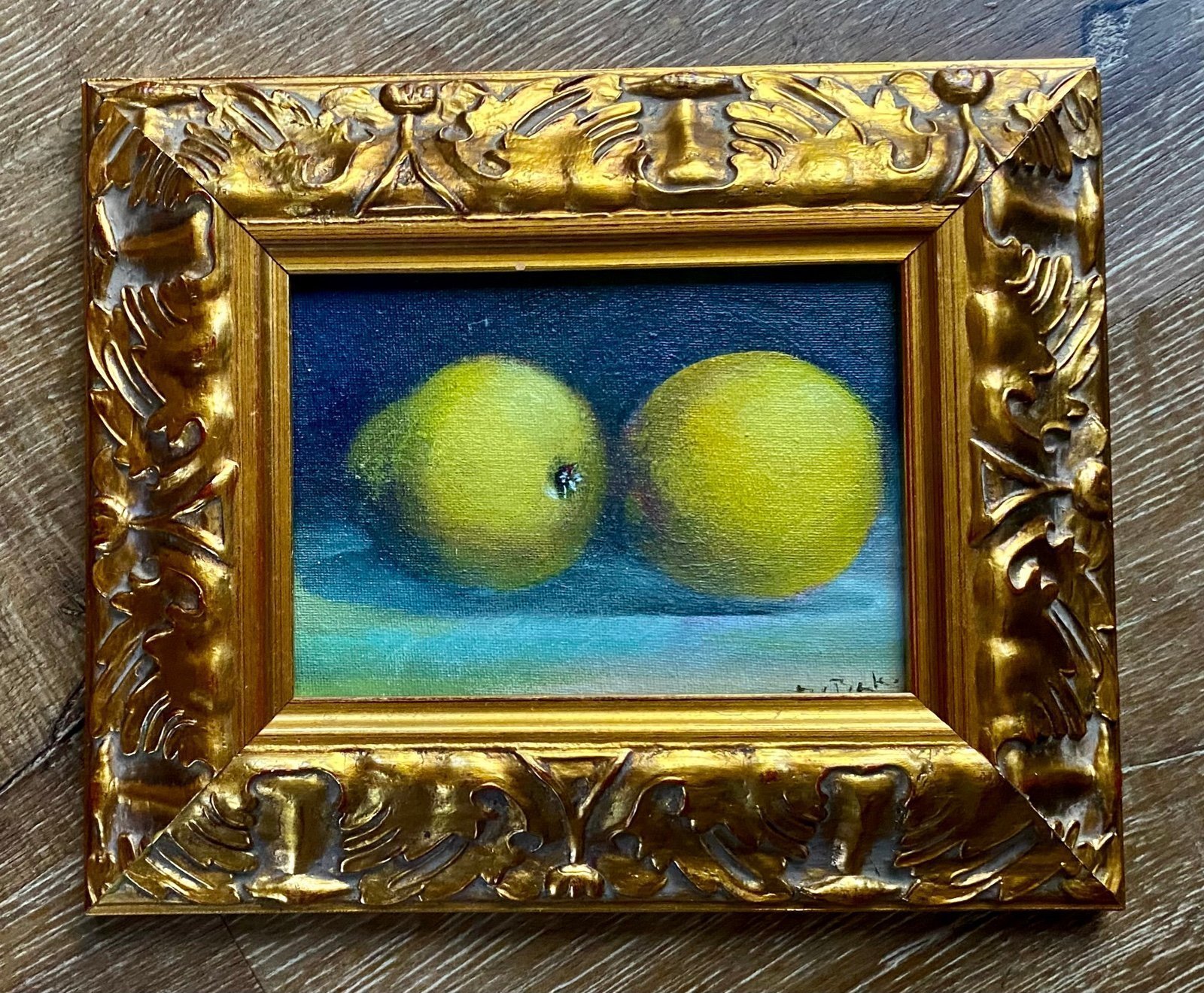 Original Signed Framed Impressionist Pears Still Life Oil Painting