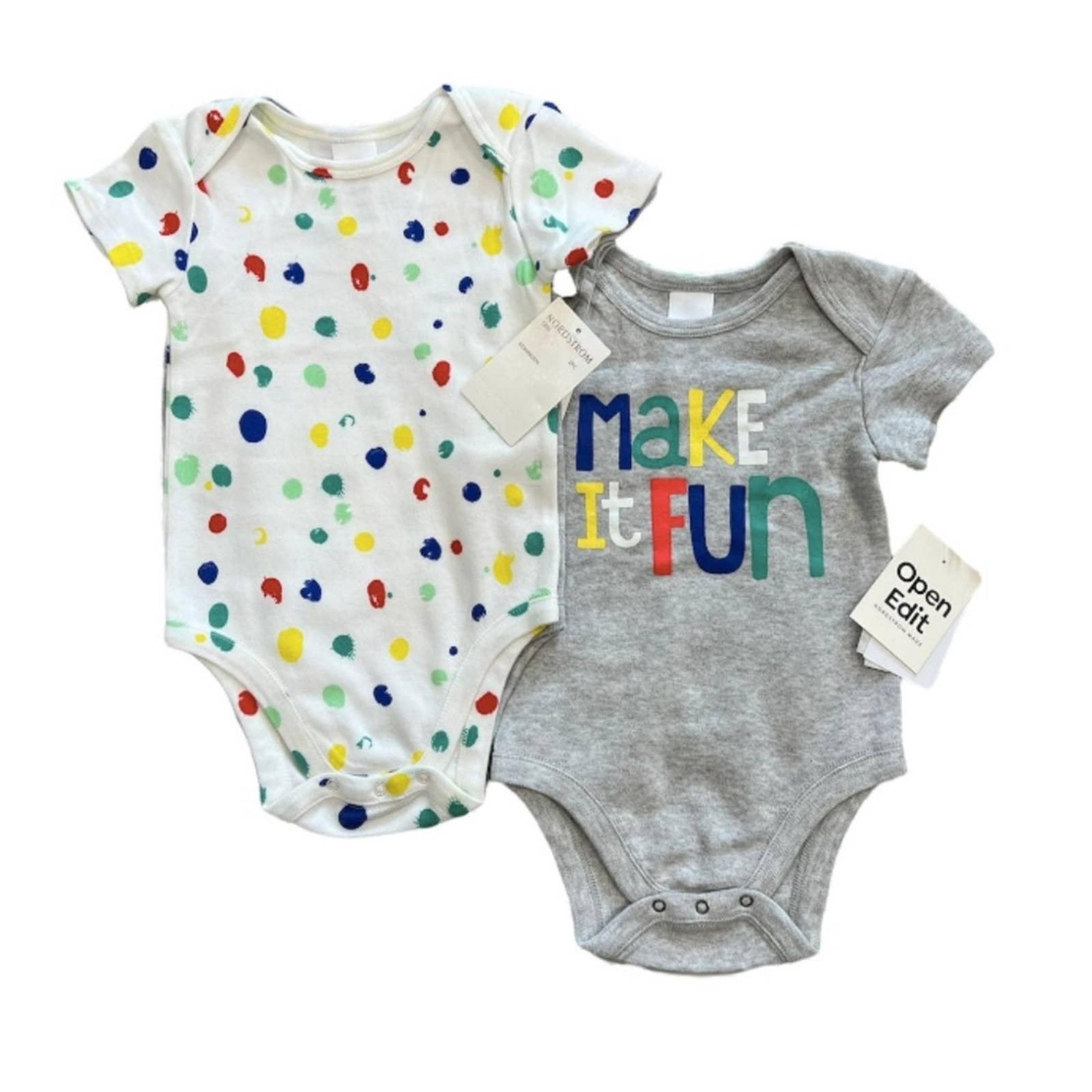 OPEN EDIT Polka Dot MAKE IT FUN Bodysuit 2 PACK Set SHORT Sleeve ONESIES 18 M