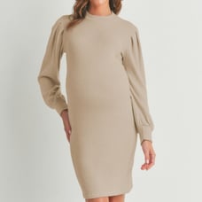 Pinkblush Beige Maternity Dress NWT Ribbed Long Sleeve Midi