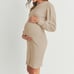 Pinkblush Beige Maternity Dress NWT Ribbed Long Sleeve Midi