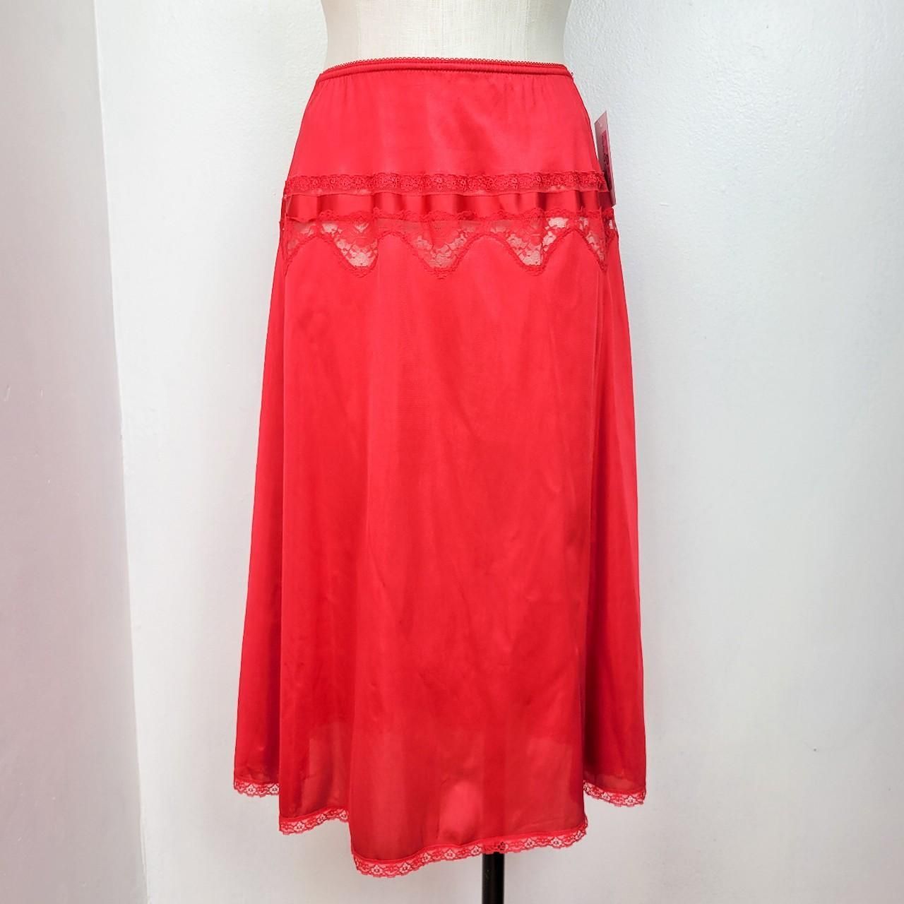 Vintage 80s Red Lace Trim Slip Skirt