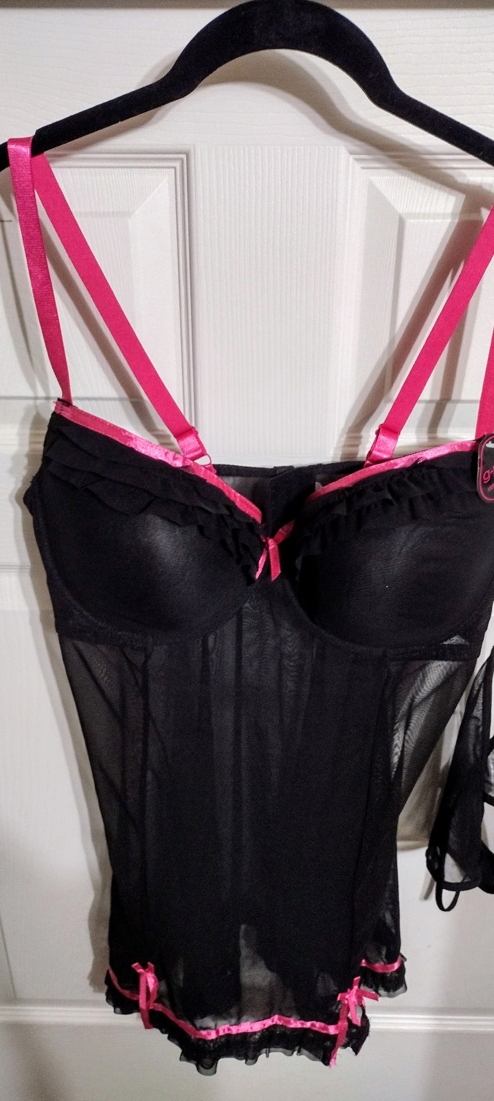 Miss Behavin Baby Doll, Sexy Sheer Black & Hot Pink Lingerie & G-string NWT