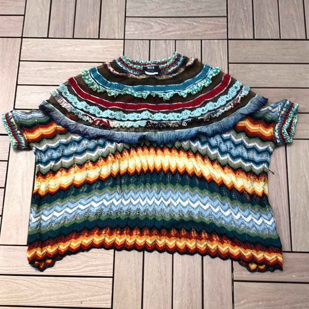 AS IS Jean Paul Gaultier vintage multi color abstract boho short sleeve top