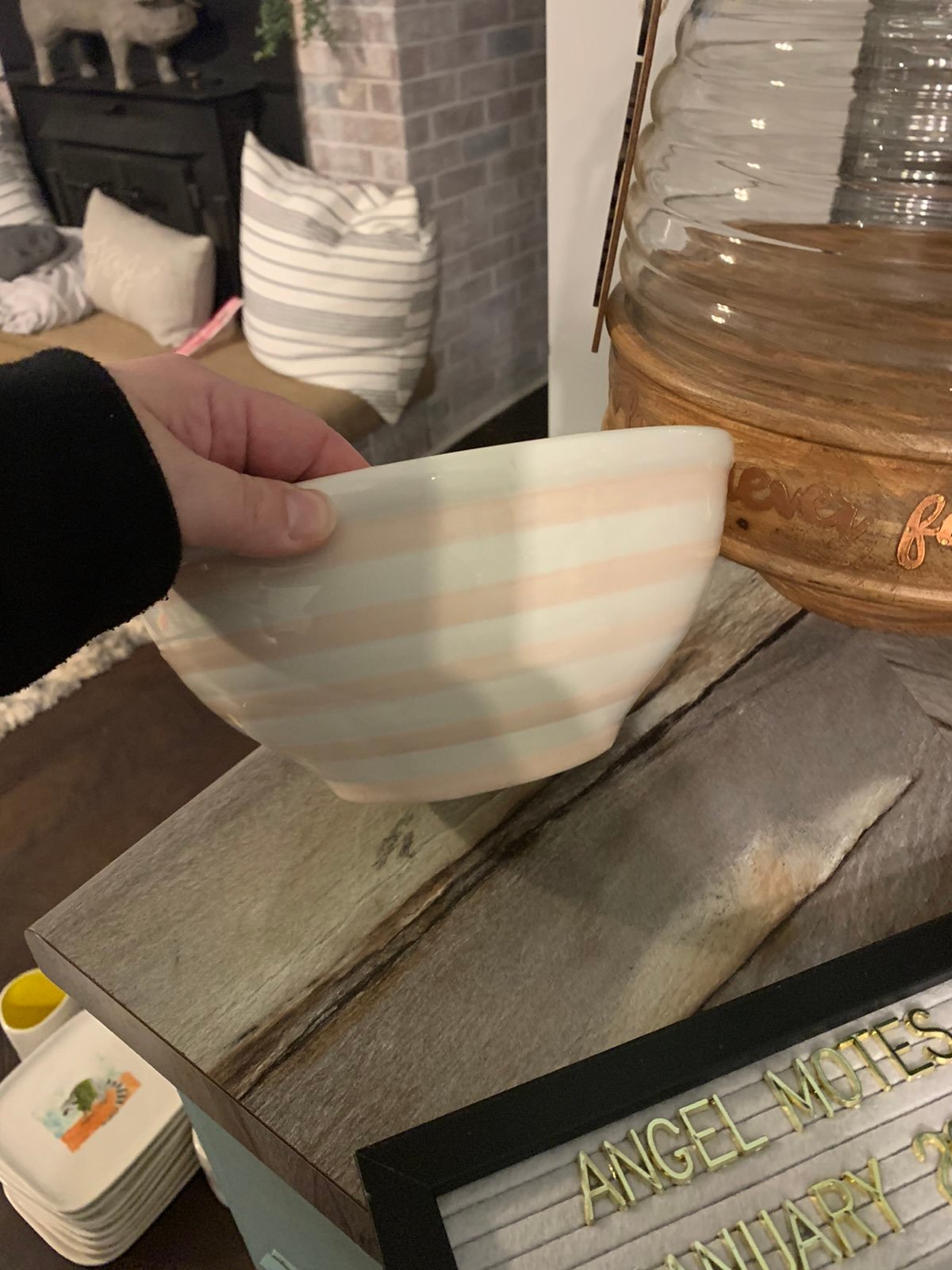 Pink and white stripped serving bowl