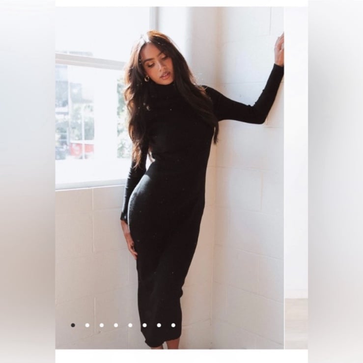 Store Petal + Pup Ribbed Turtleneck Sweater Midi Dress