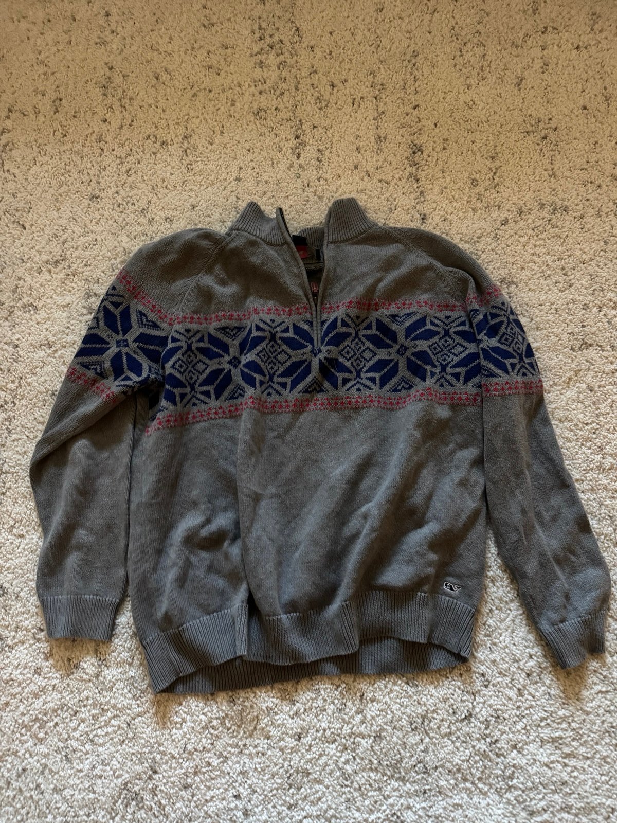 Vineyard Vines Fair Isle Half Zip Sweater in Mens XL grey blue